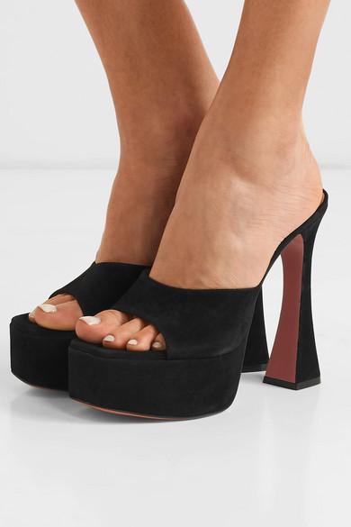 AMINA MUADDI Dalida Suede Platform Sandals in Black | Lyst