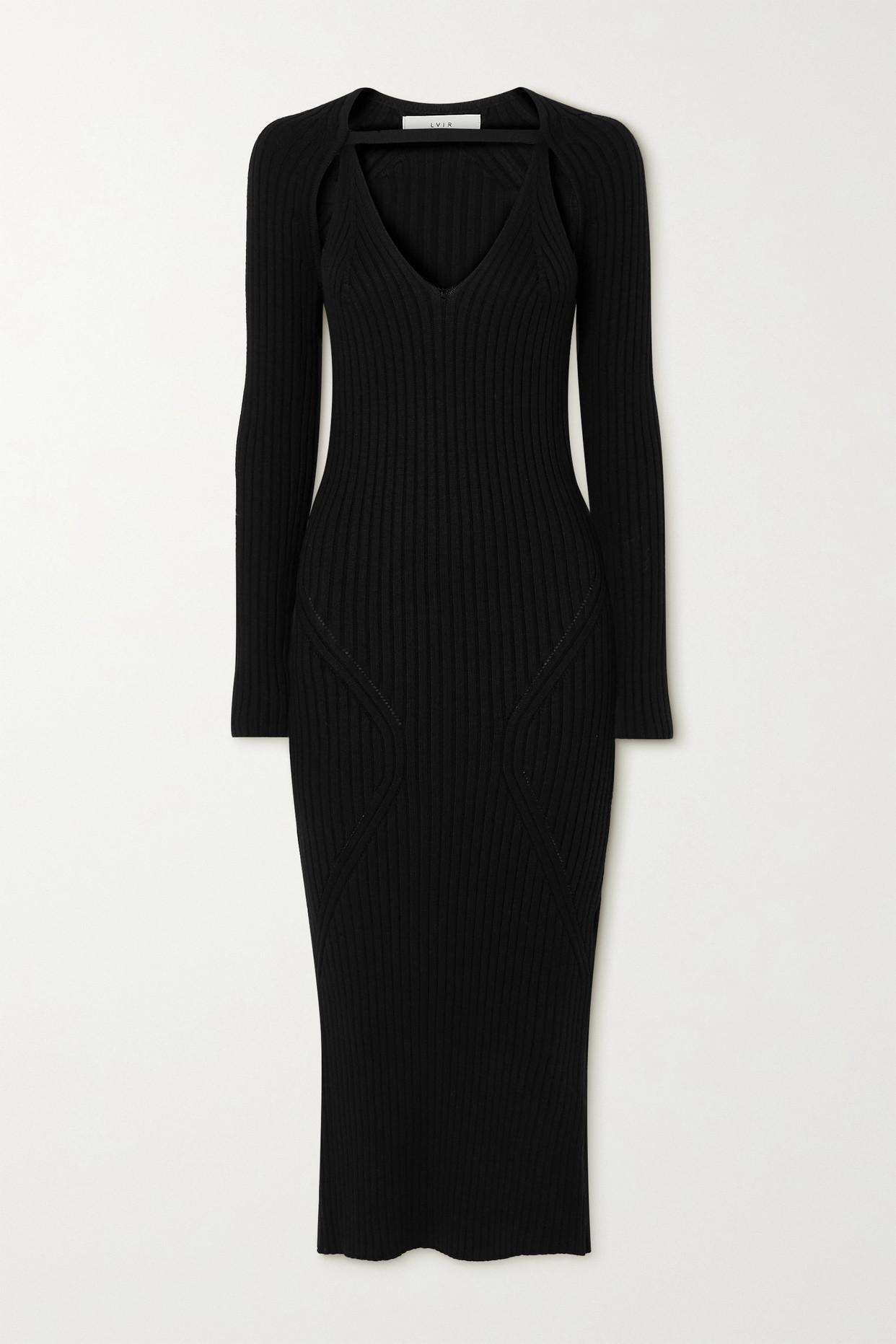 LVIR Ribbedknit Midi Dress And Cardigan Set in Black Lyst