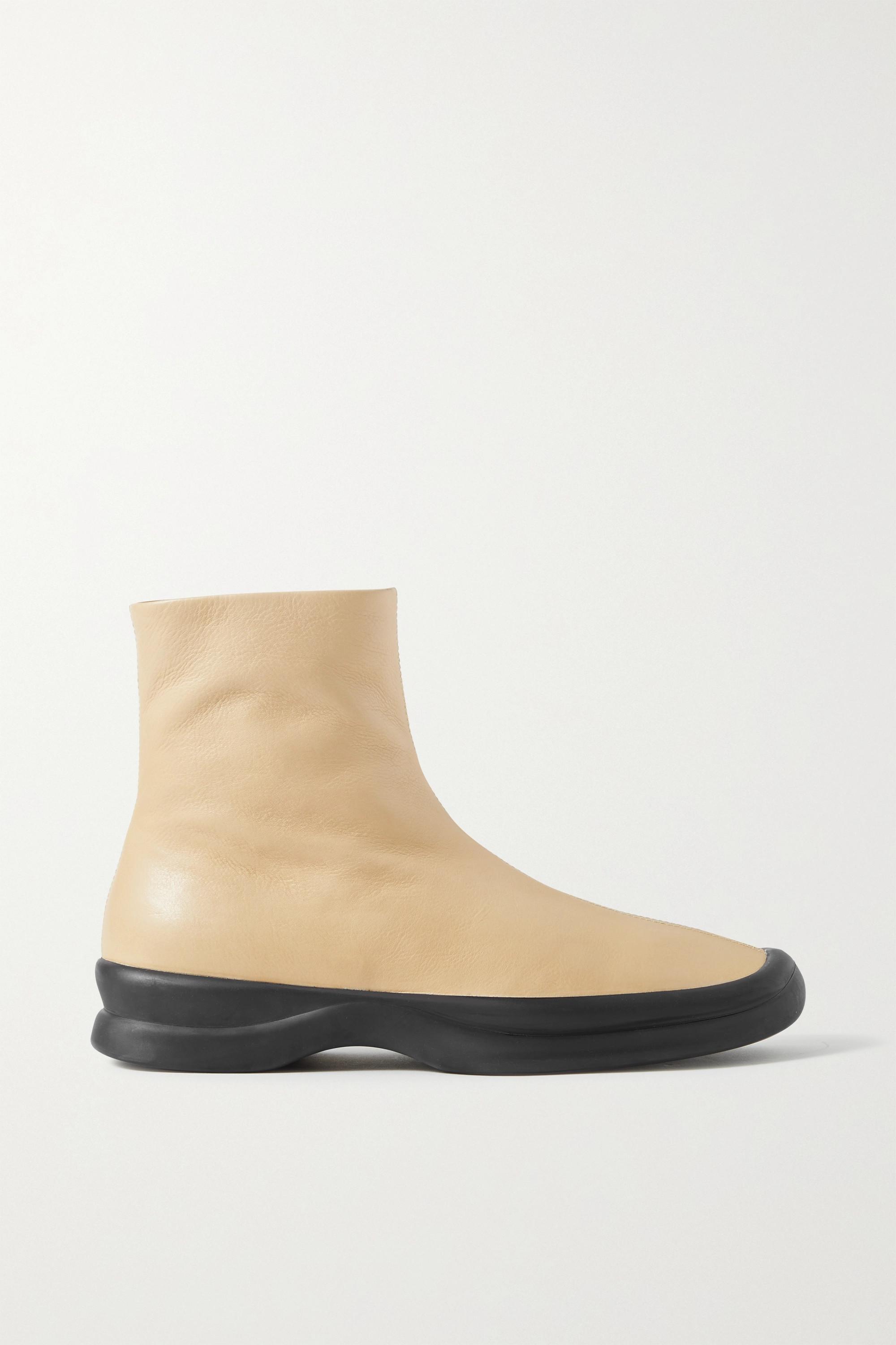 The Row Town Leather Ankle Boots in Natural - Lyst