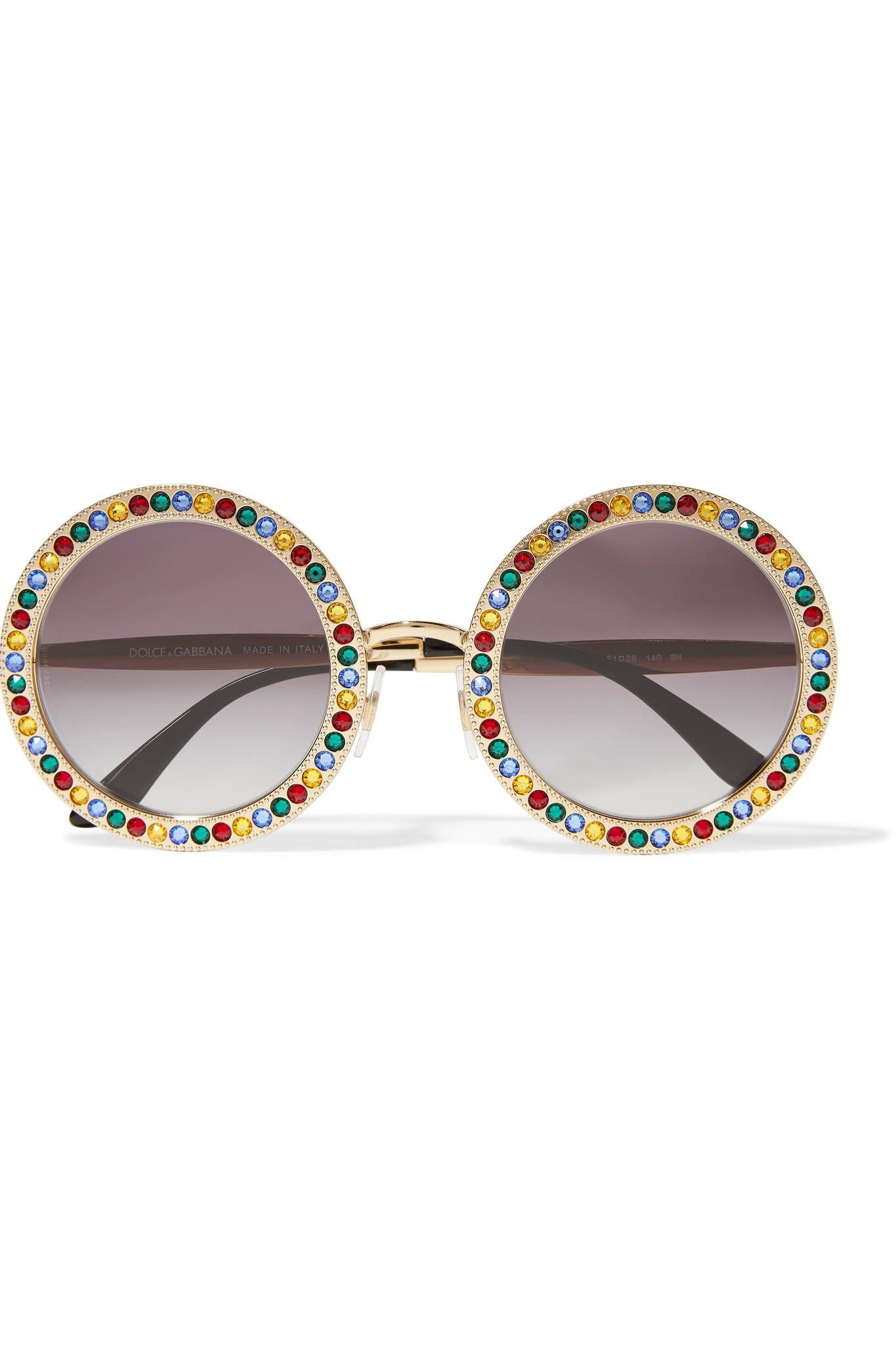 Dolce & Gabbana Crystal-embellished Round-frame Gold-tone ...