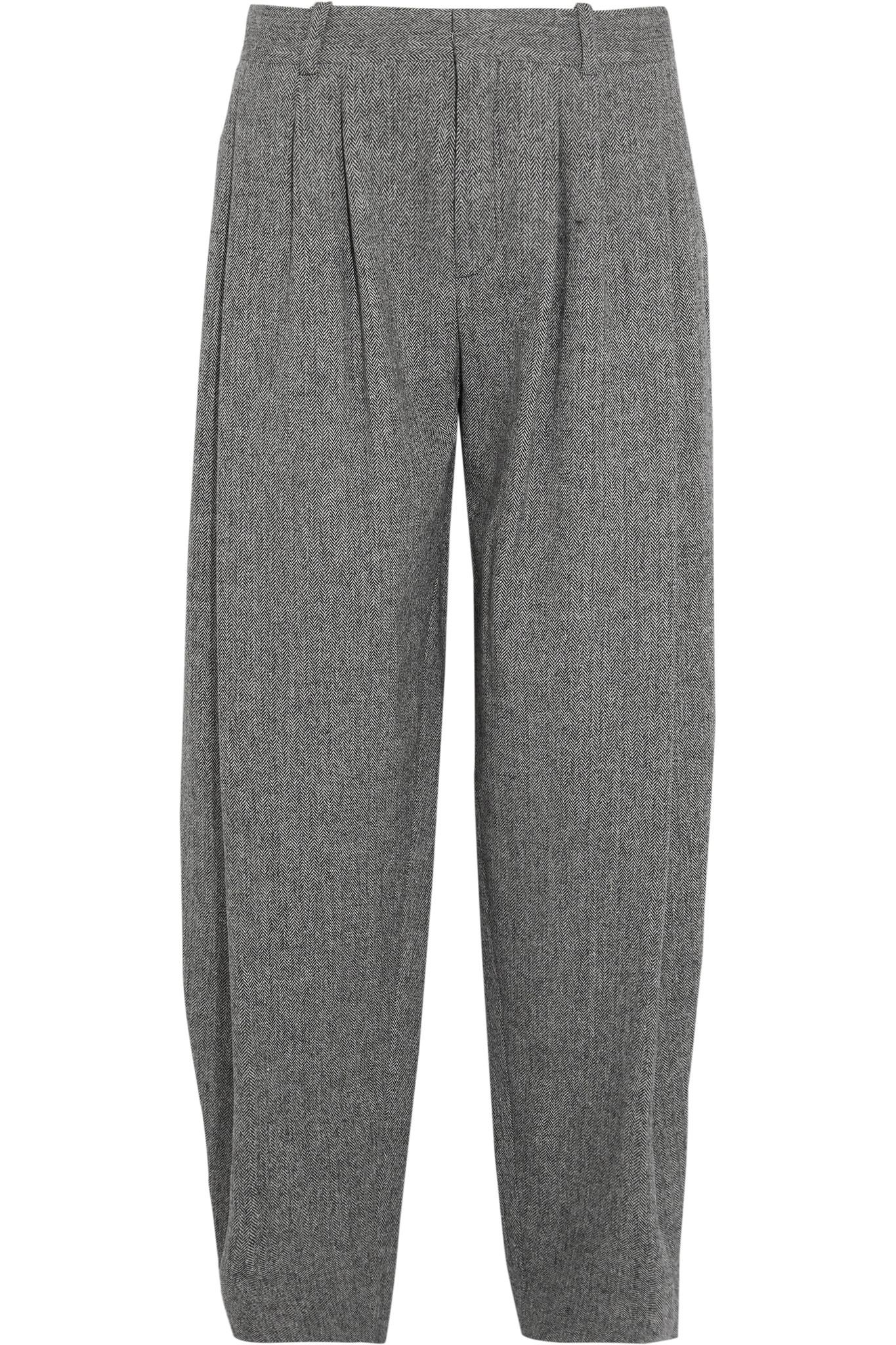 Chloé Pleated Wool-blend Tweed Wide-leg Pants in Gray - Lyst