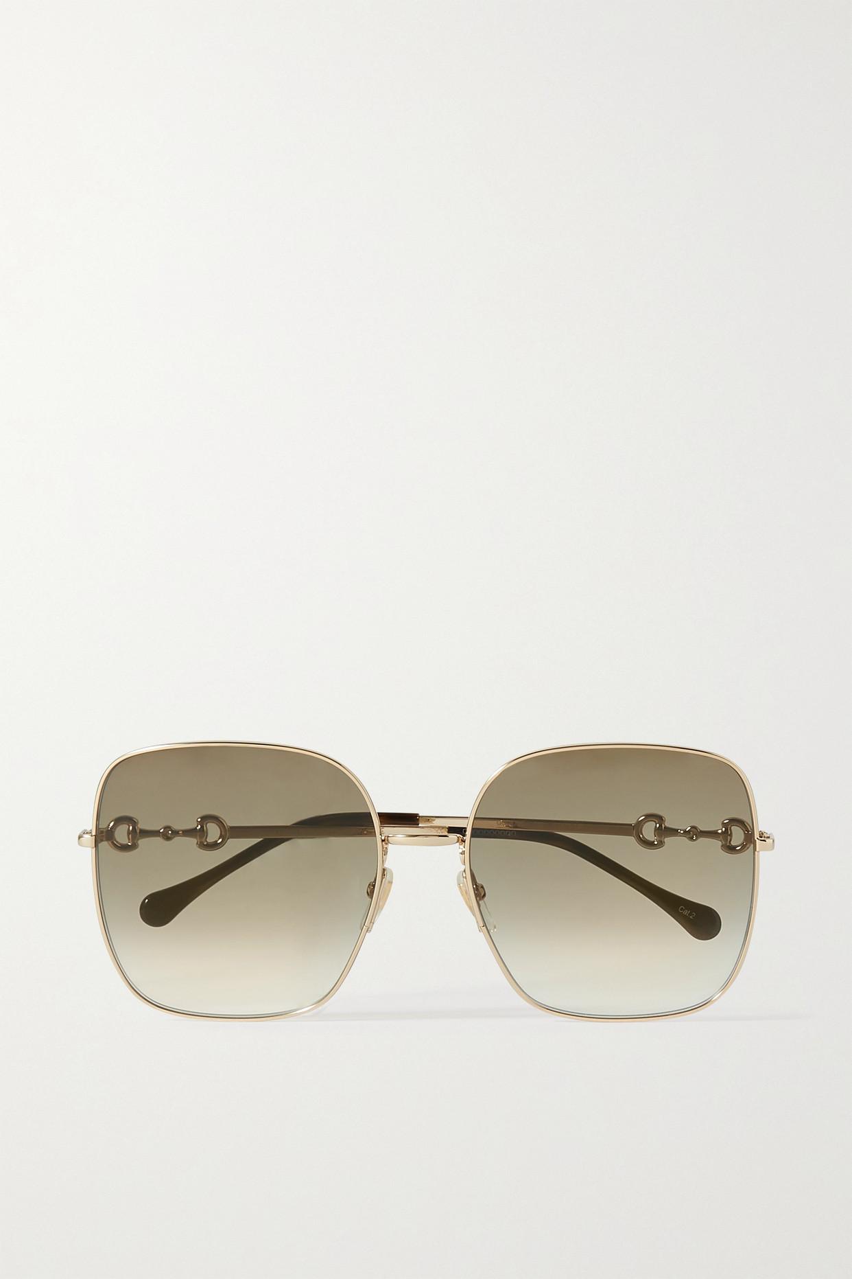 Gucci Horsebitdetailed Squareframe Goldtone Sunglasses in Metallic