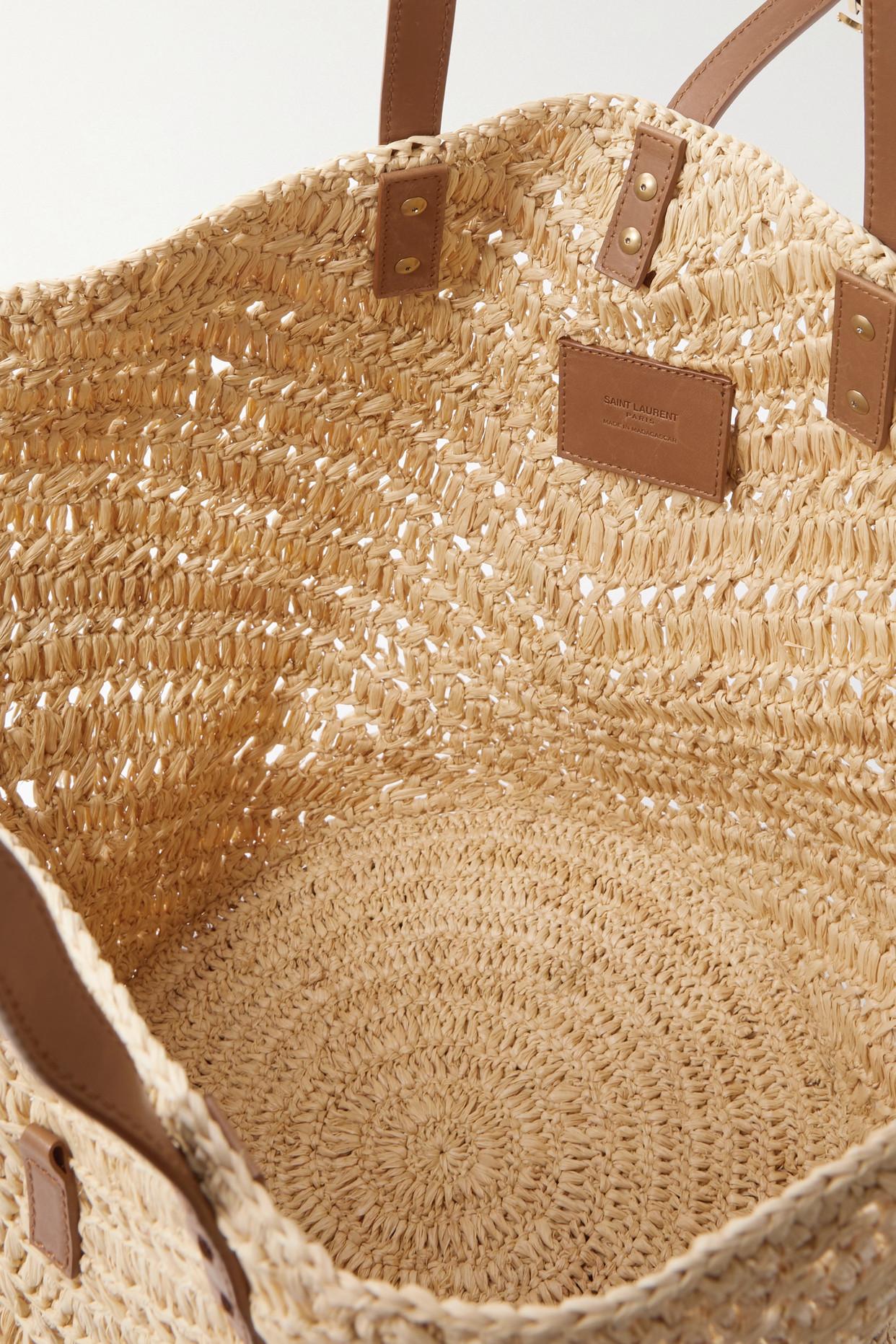 panier medium bag in crochet raffia and smooth leather