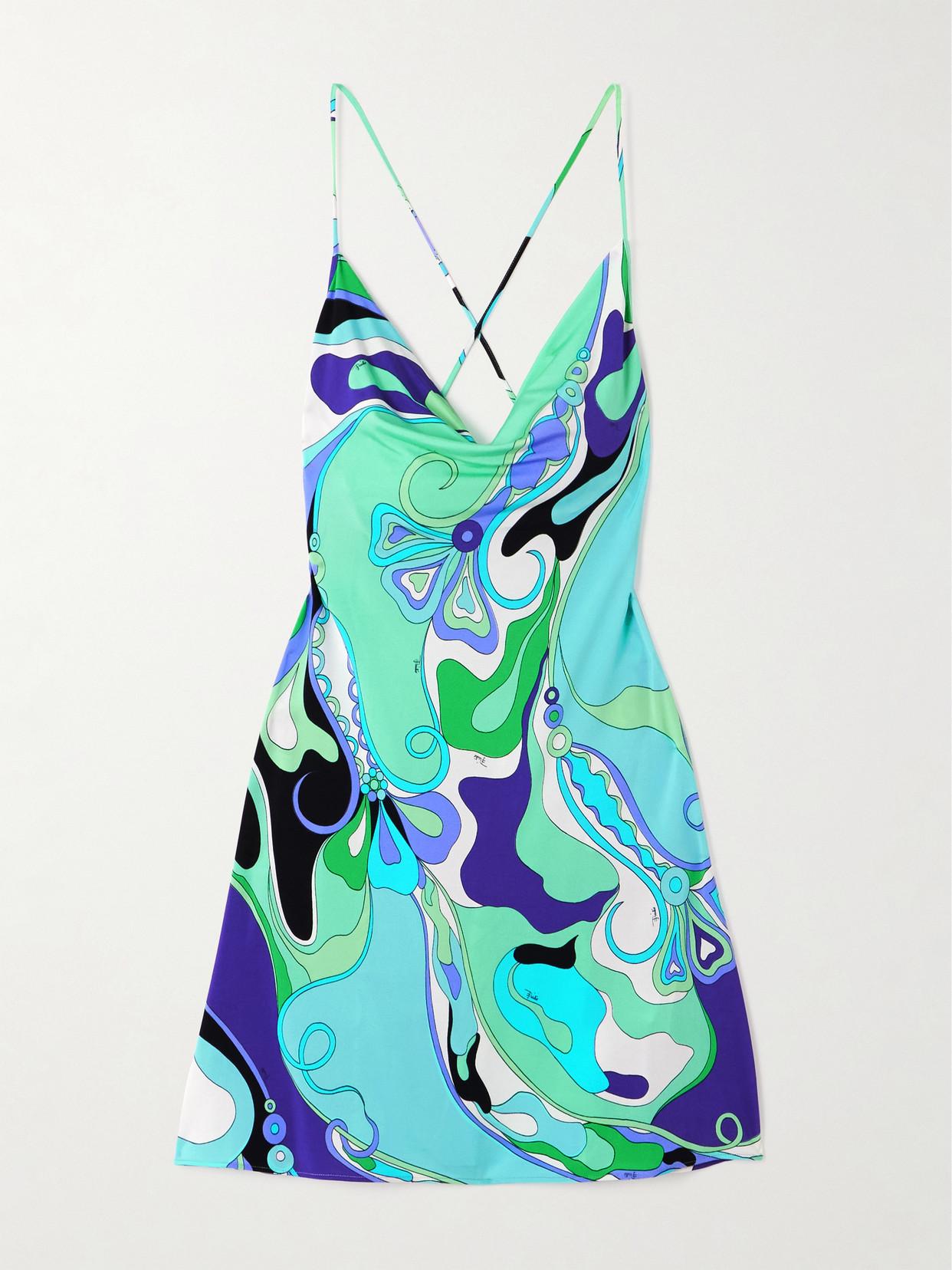 PUCCI Draped Printed Stretch-Jersey Mini Dress in Blue | Lyst