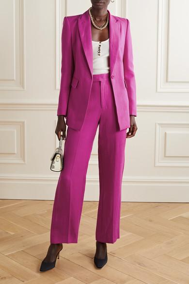 Maje Linen Woven Blazer in Fuchsia 