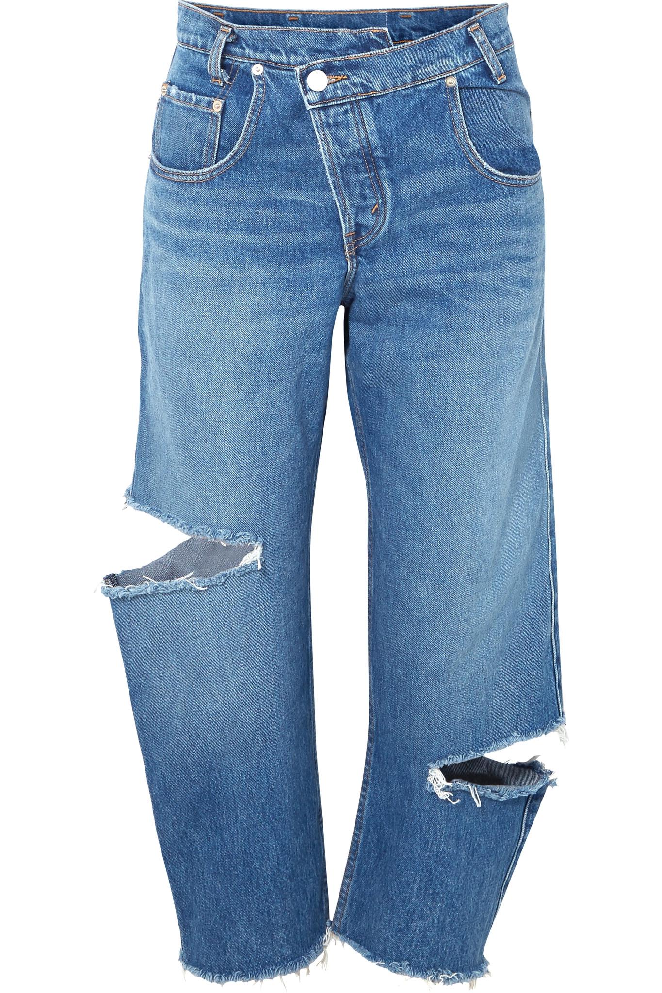 Monse Denim Distressed Boyfriend Jeans in Mid Denim (Blue) - Lyst