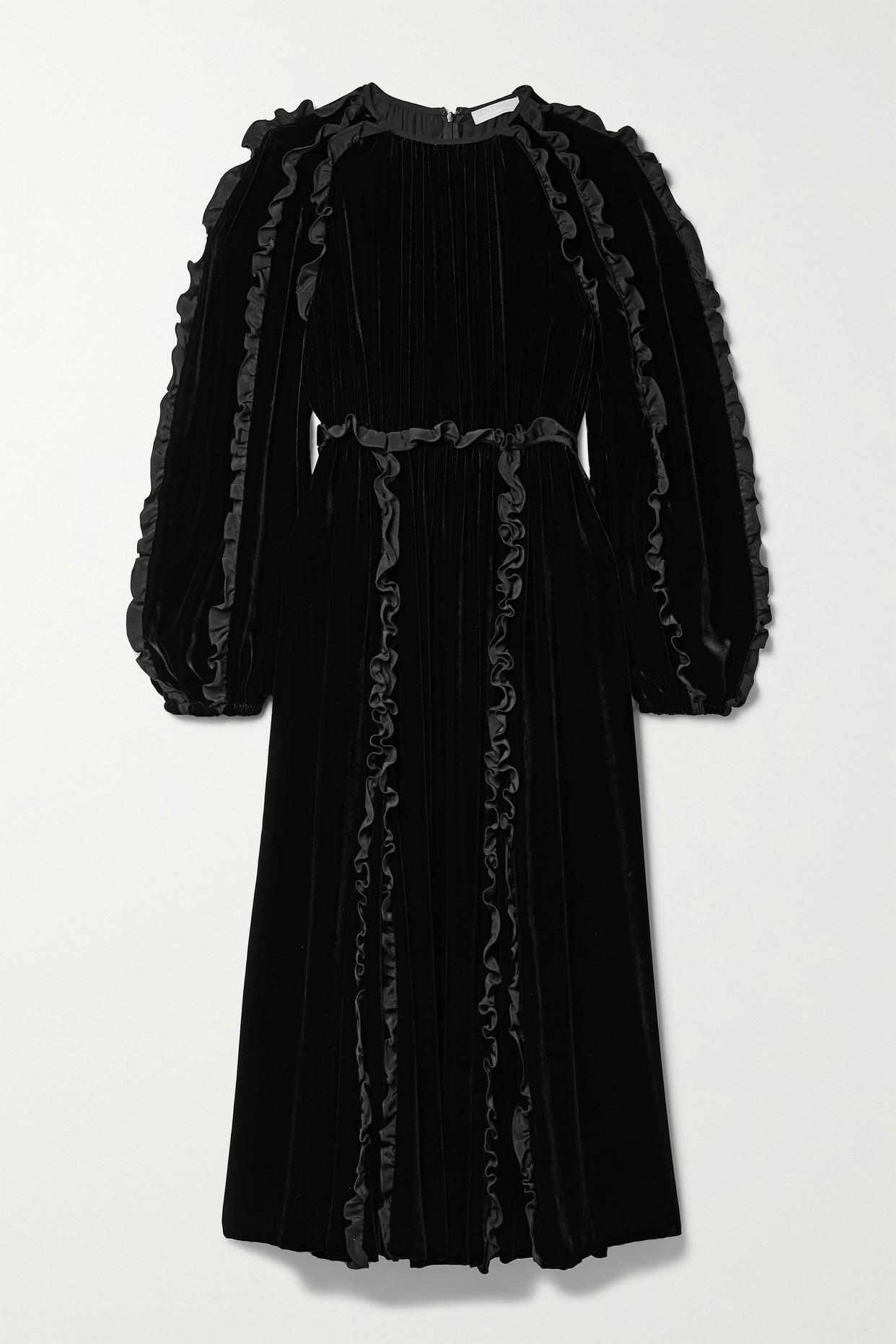 Ulla Johnson Ariane Ruffled Velvet Midi Dress in Black | Lyst