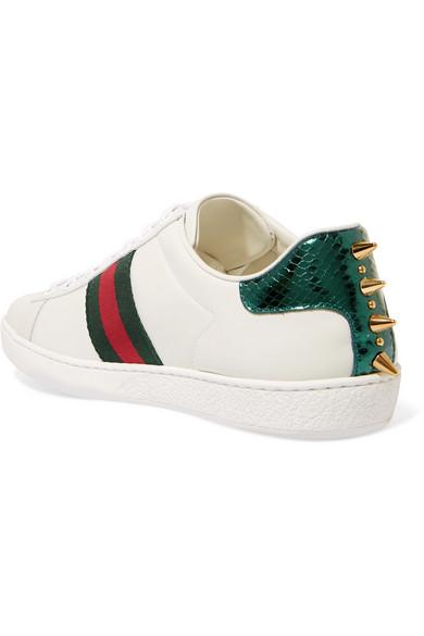 Gucci Ace Pearl And Stud-Detail Leather 