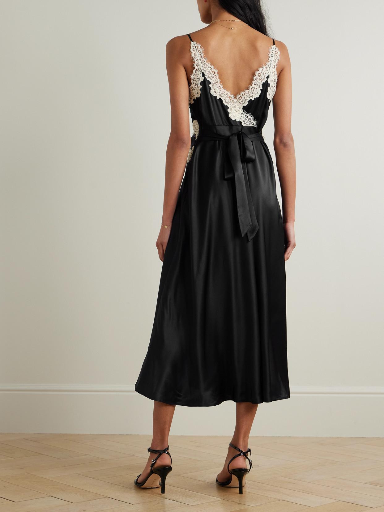 dôen obelia corded lace-trimmed silk-satin midi dress Doen Obelia Corded Lace-Trimmed Silk-Satin Midi Dress in Black