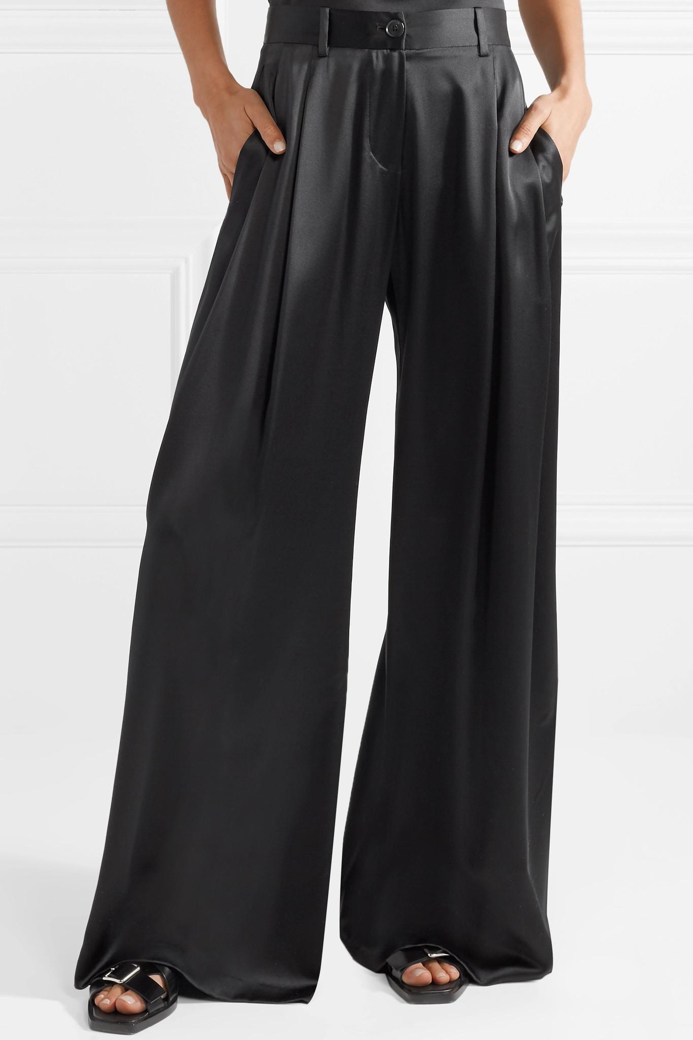 Nili Lotan Seville Silk-satin Wide-leg Pants in Black - Lyst