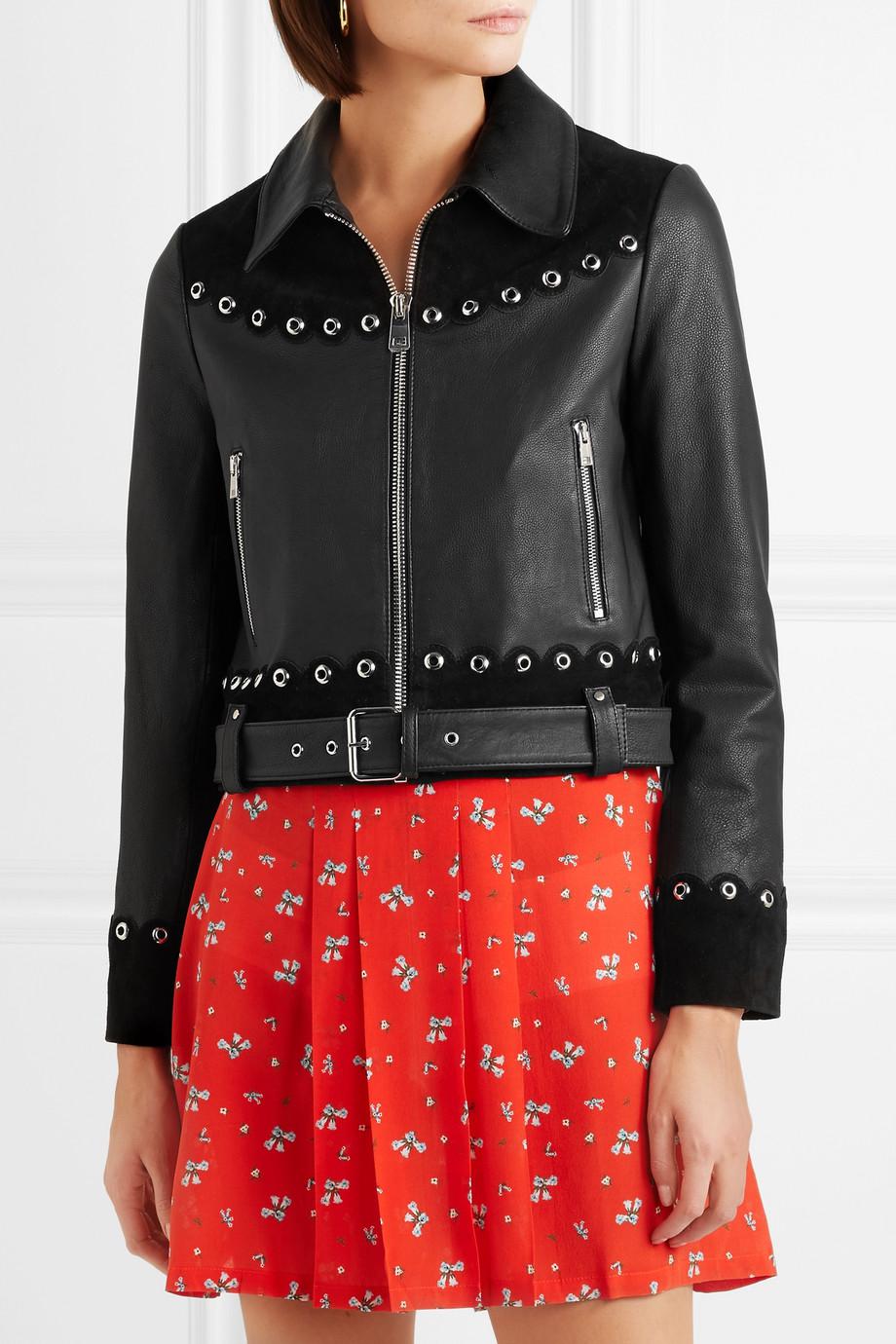 Maje Embellished Suede-trimmed Leather Jacket in Black | Lyst