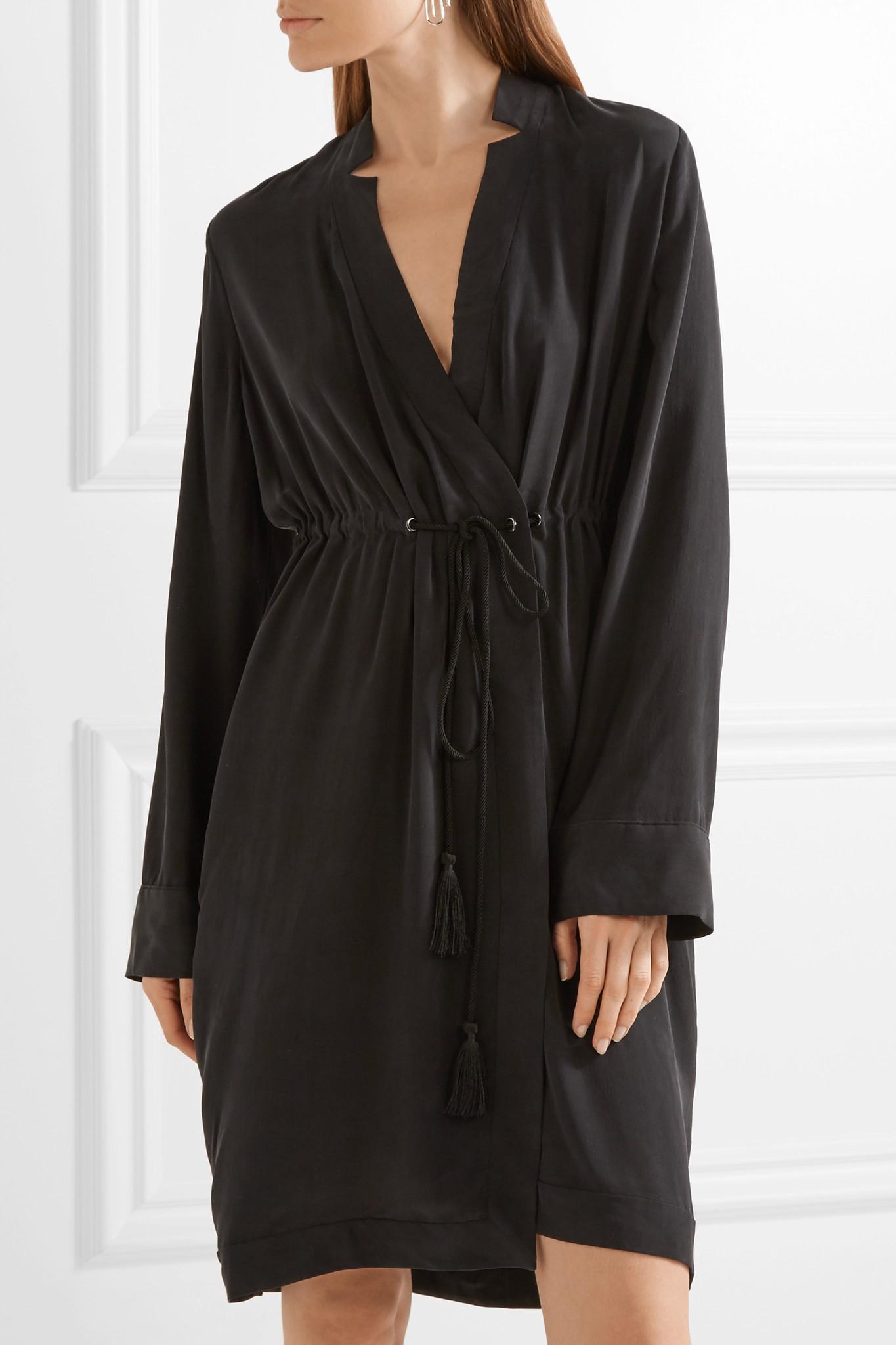 Equipment Stacy Washed-silk Wrap Dress in Black - Lyst
