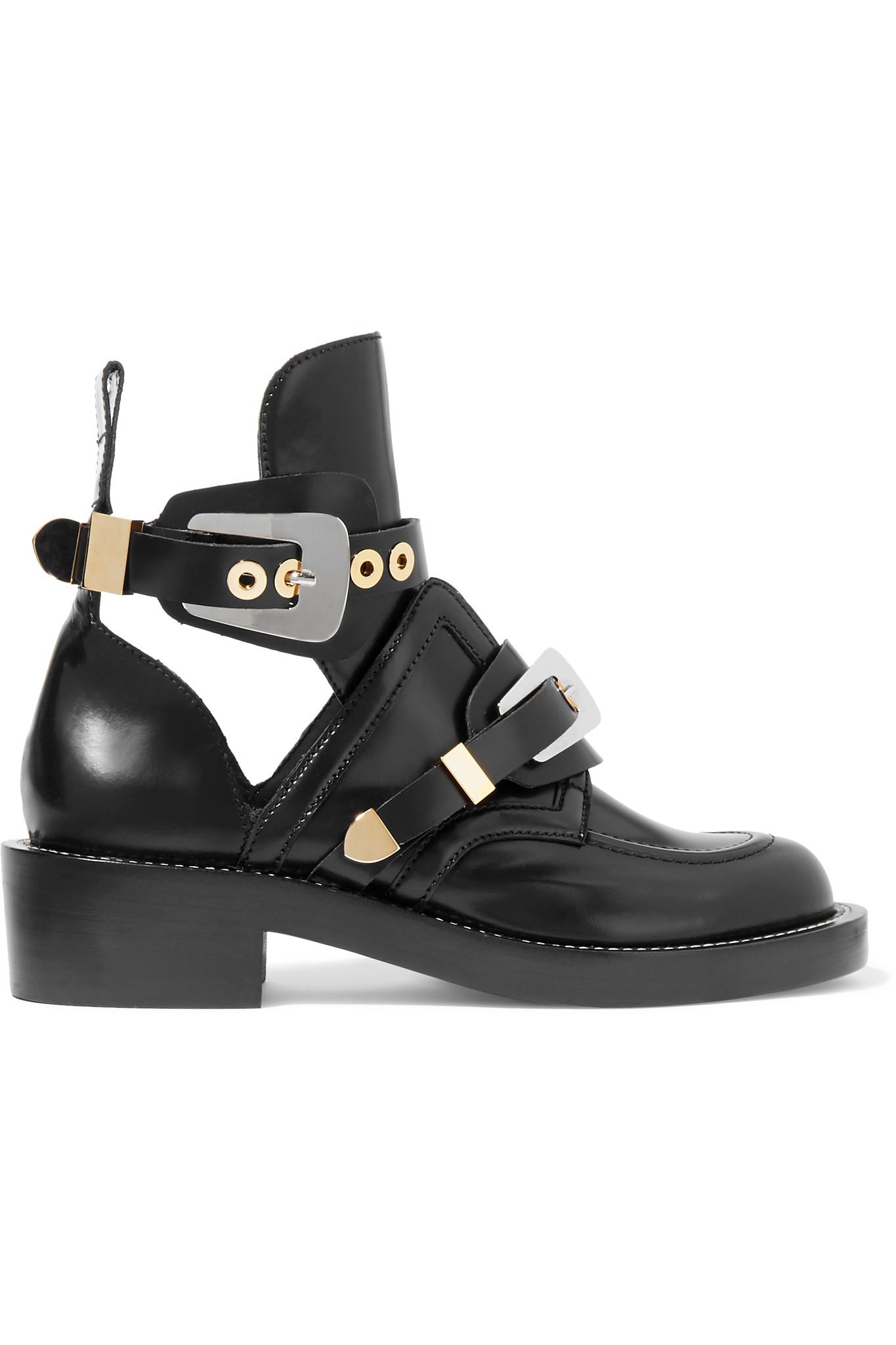 Balenciaga Cutout Glossed-leather Ankle Boots in Black - Lyst