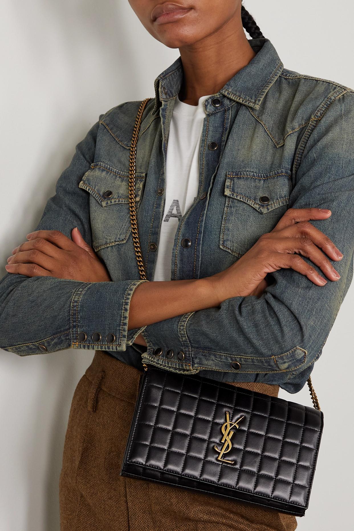 Yves Saint Laurent Cassandre Chain Wallet Leather Crossbody Bag Black