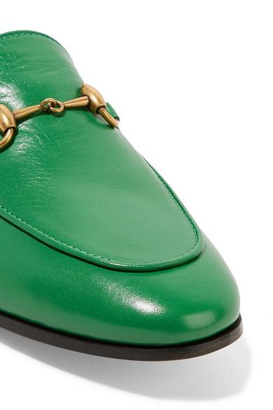 Gucci Leder Jordaan Loafers Aus Leder Mit Horsebit-detail in Grün - Lyst