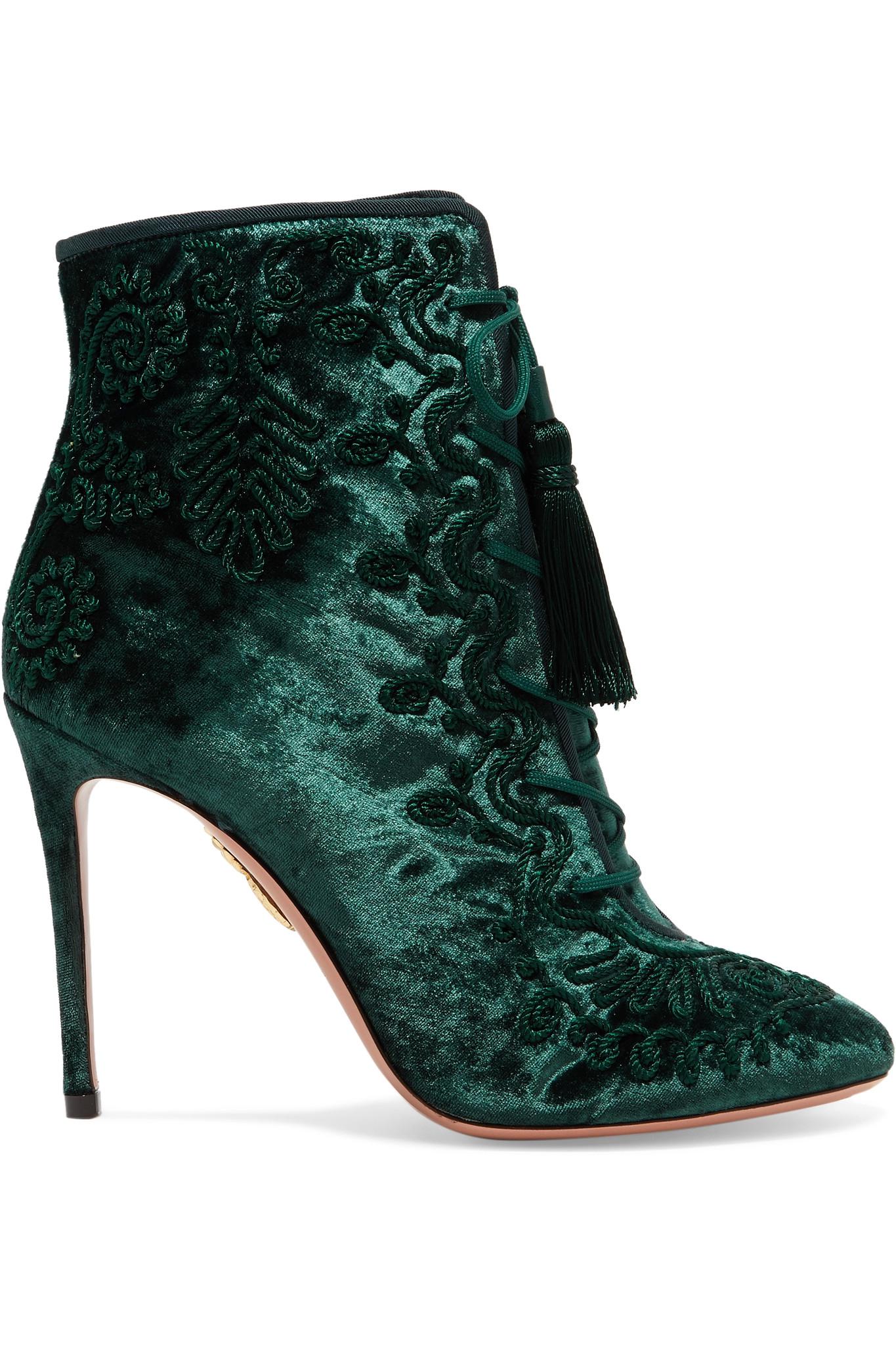 aquazzura blue velvet boots