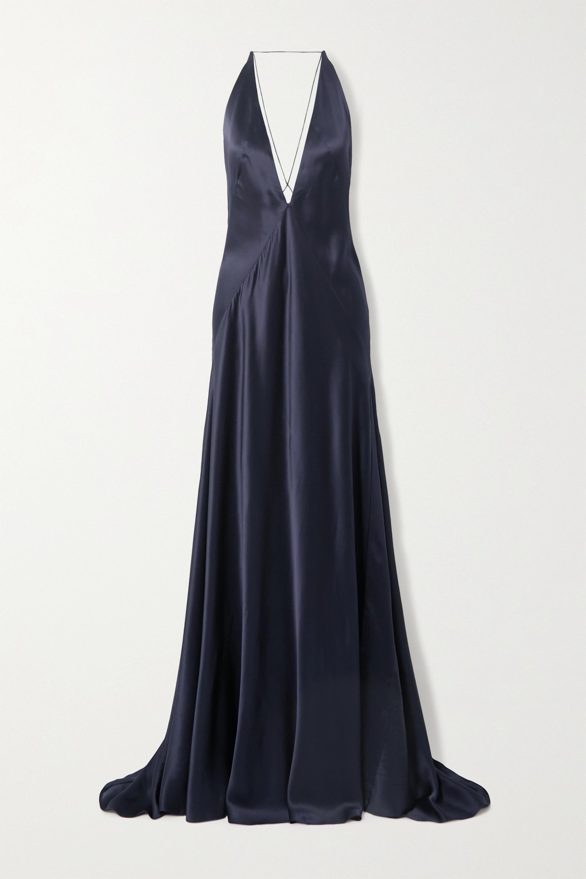 Michael Lo Sordo Alexandra Open-back Silk-satin Gown in Blue | Lyst