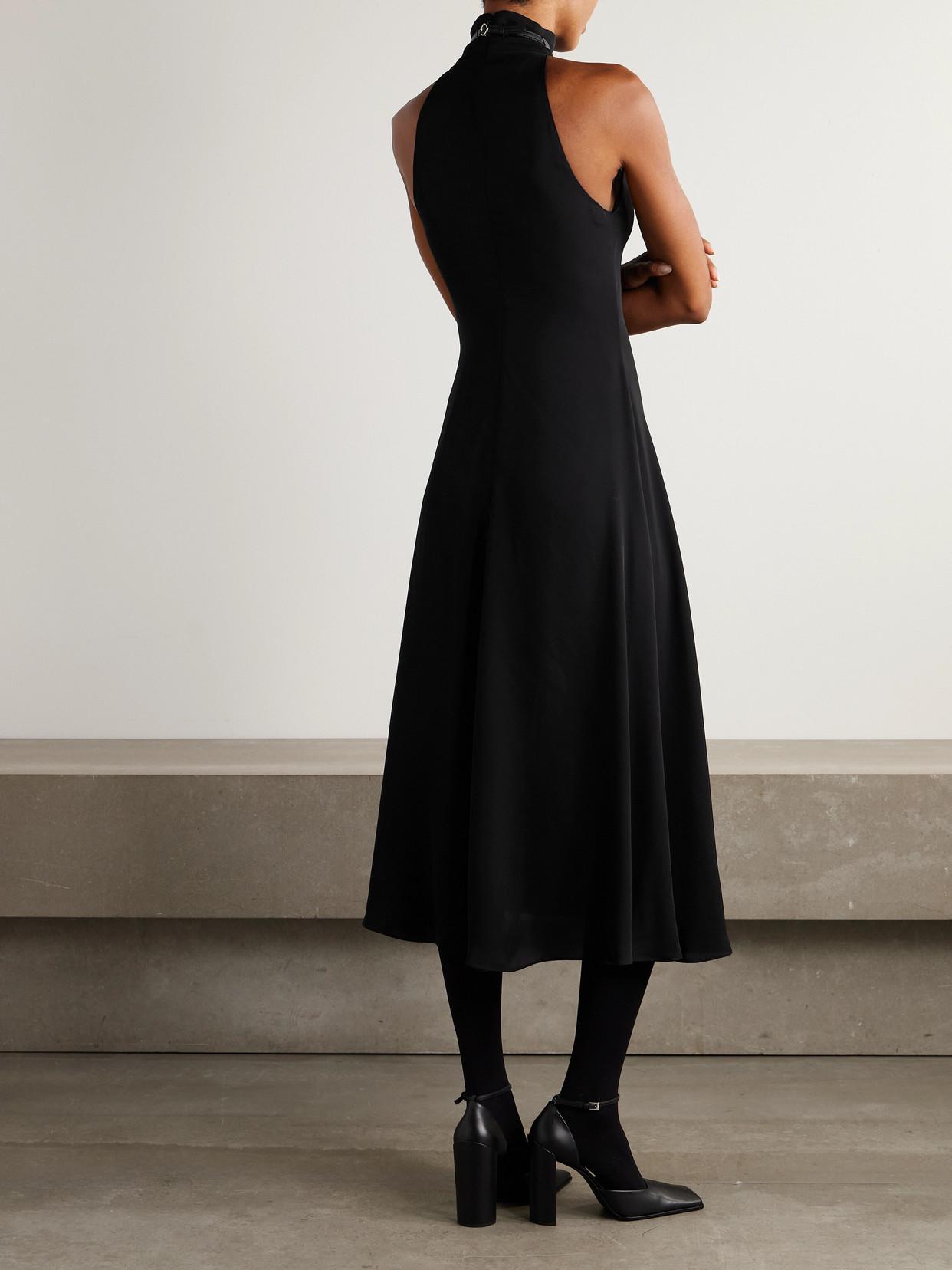 Alaa Cut-Out Embellished Leather-Trimmed Crepe Midi Dress in Black | Lyst Alaa Cut-Out Embellished Leather-Trimmed Crepe Midi Dress in Black | Lyst