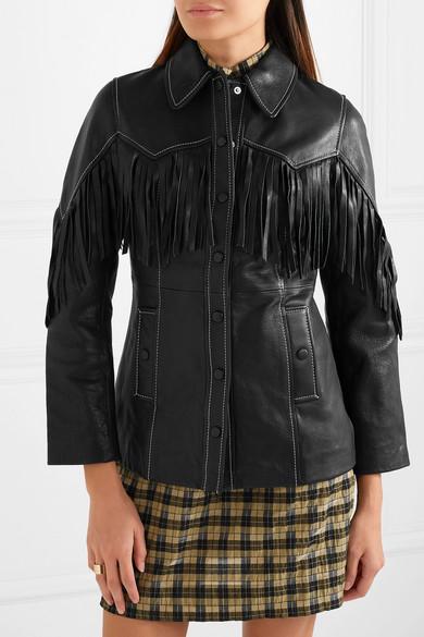 Ganni Angela Fringed Leather Jacket in Black | Lyst