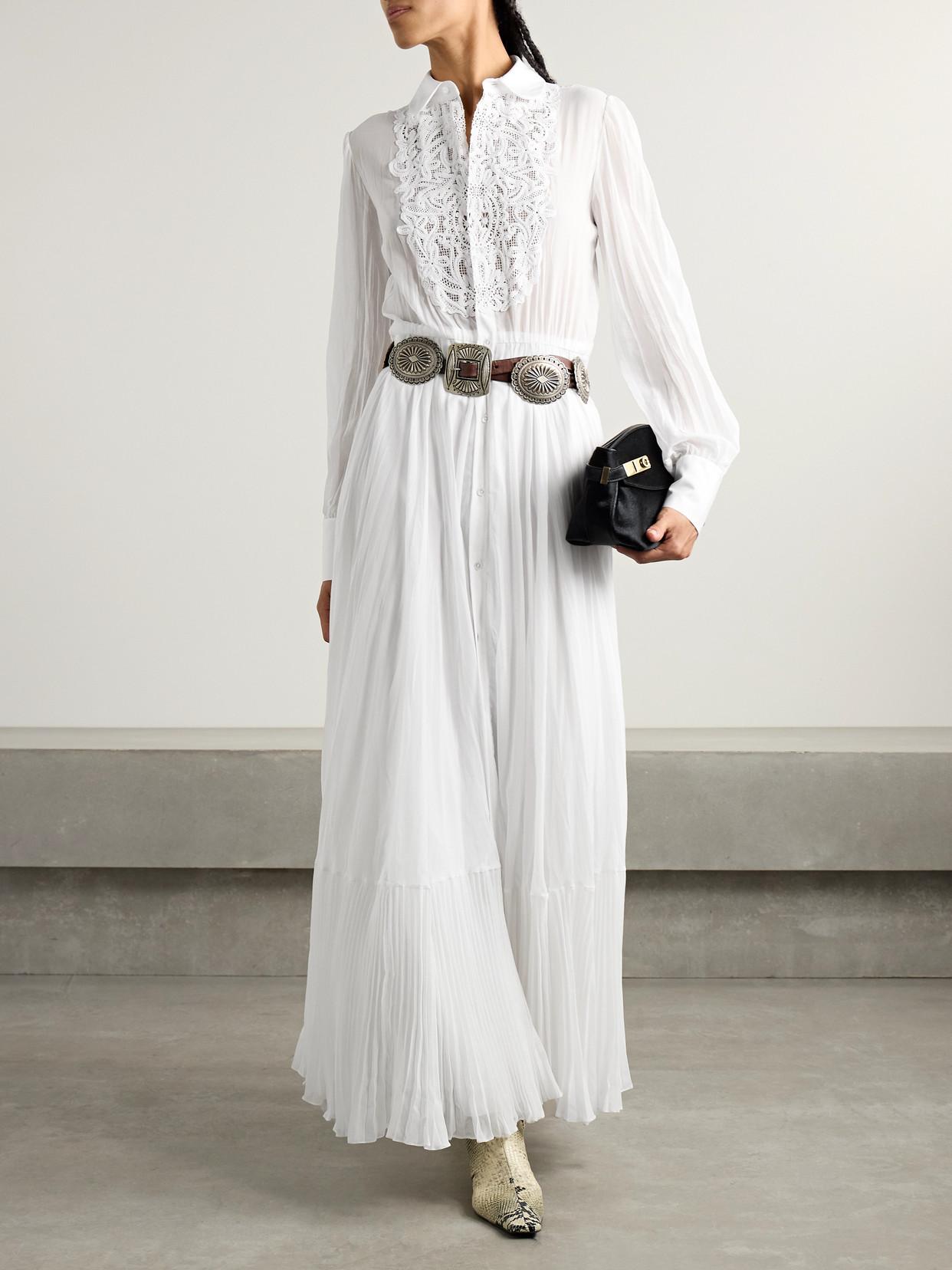Ralph Lauren Seymour Belted Guipure Lace-Trimmed Cotton-Blend Voile Maxi  Dress in White | Lyst