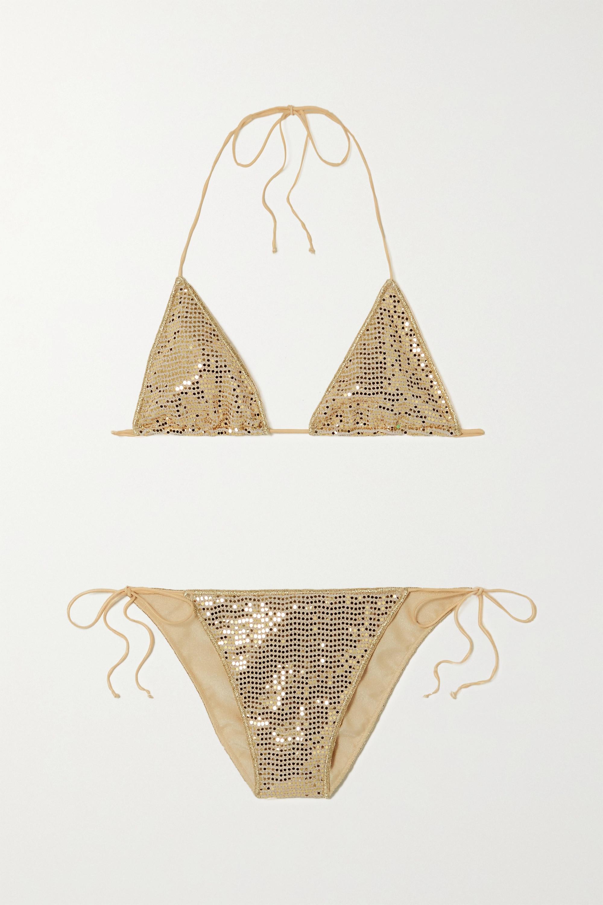 Oséree Silk Disco Microkini Sequinned Bikini in Gold (Metallic) - Lyst
