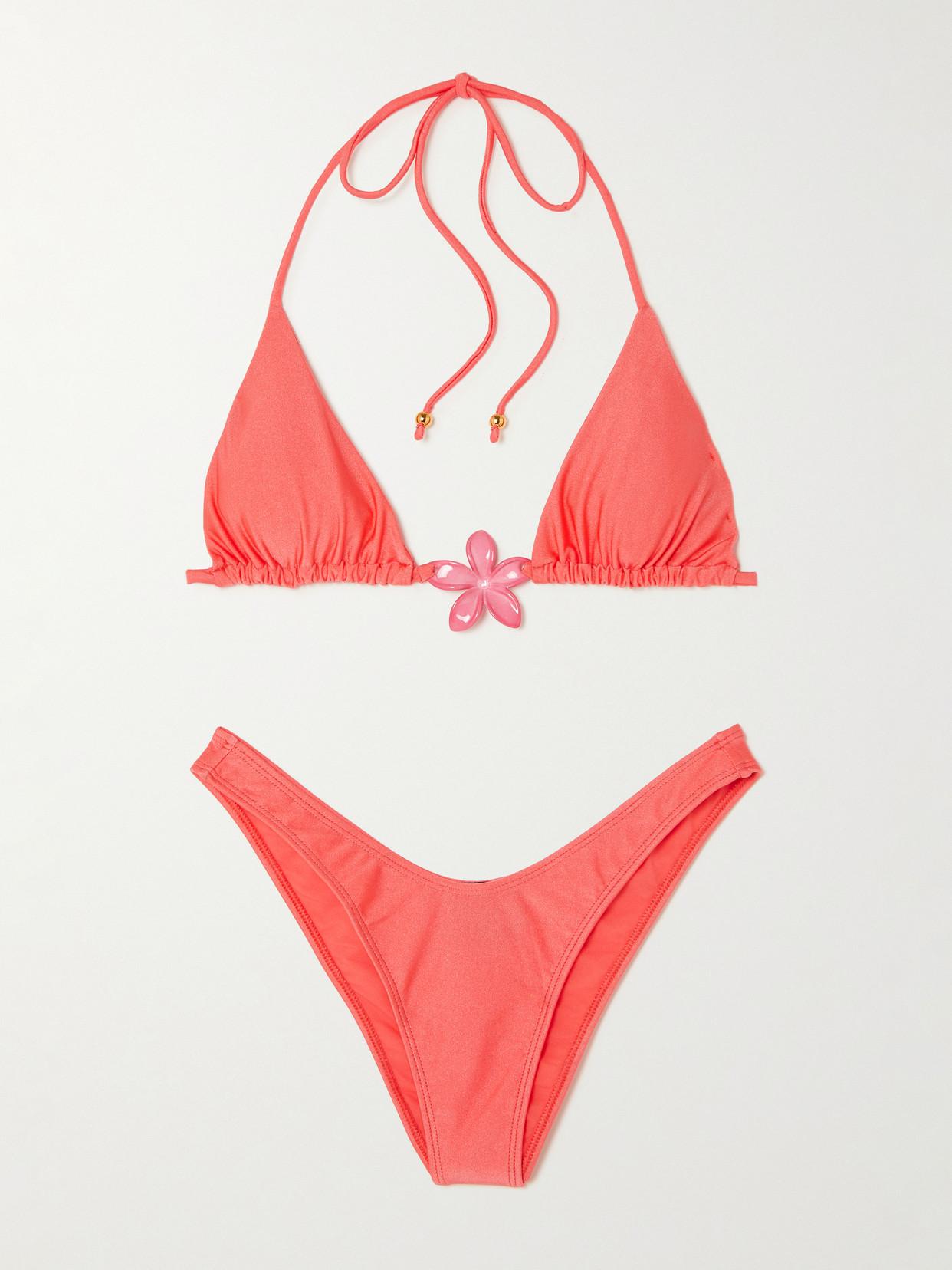 Leslie Amon Aloha Embellished Triangle Bikini in Red | Lyst