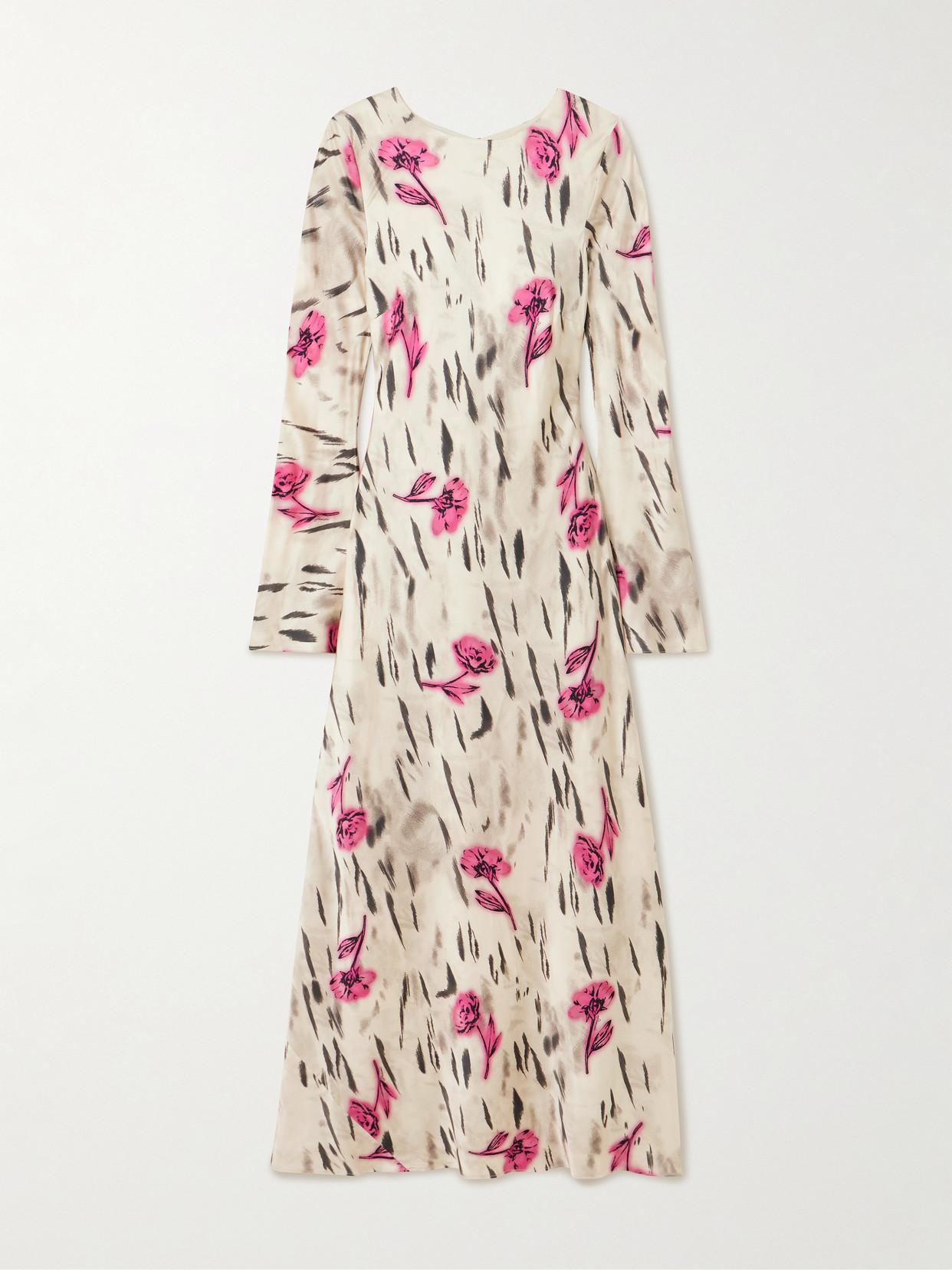 ganni printed satin maxi dress Ganni Floral Satin Maxi Dress