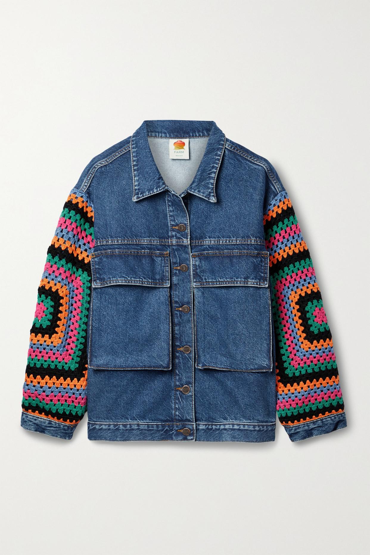 FARM Rio Crochet-trimmed Denim Jacket in Blue | Lyst
