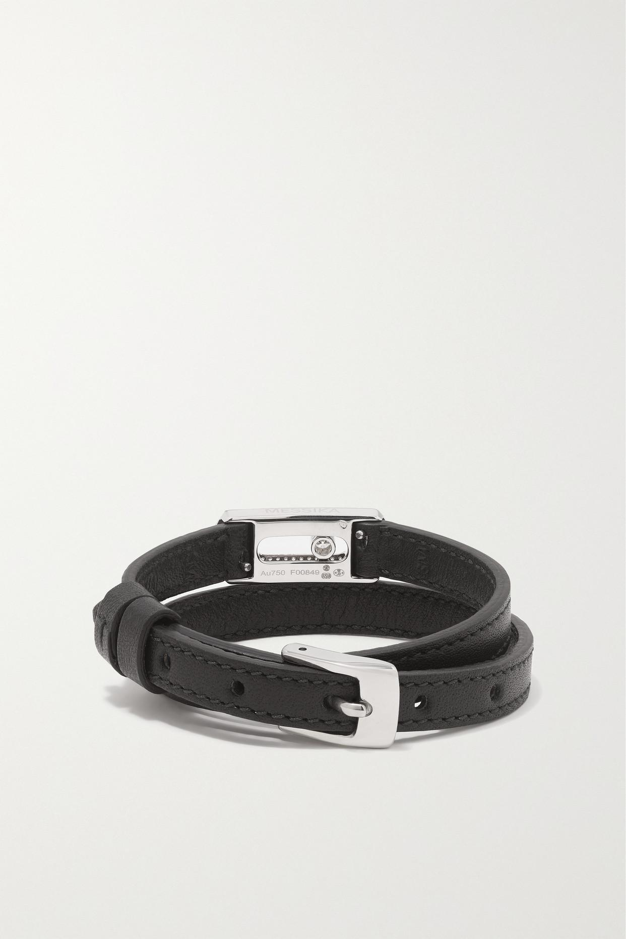 Messika My Move 18-karat White Gold, Diamond And Leather Bracelet in Black  | Lyst