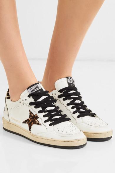 Golden Goose Ball Star Leopard-print Calf Hair And Leather Sneakers in  White | Lyst