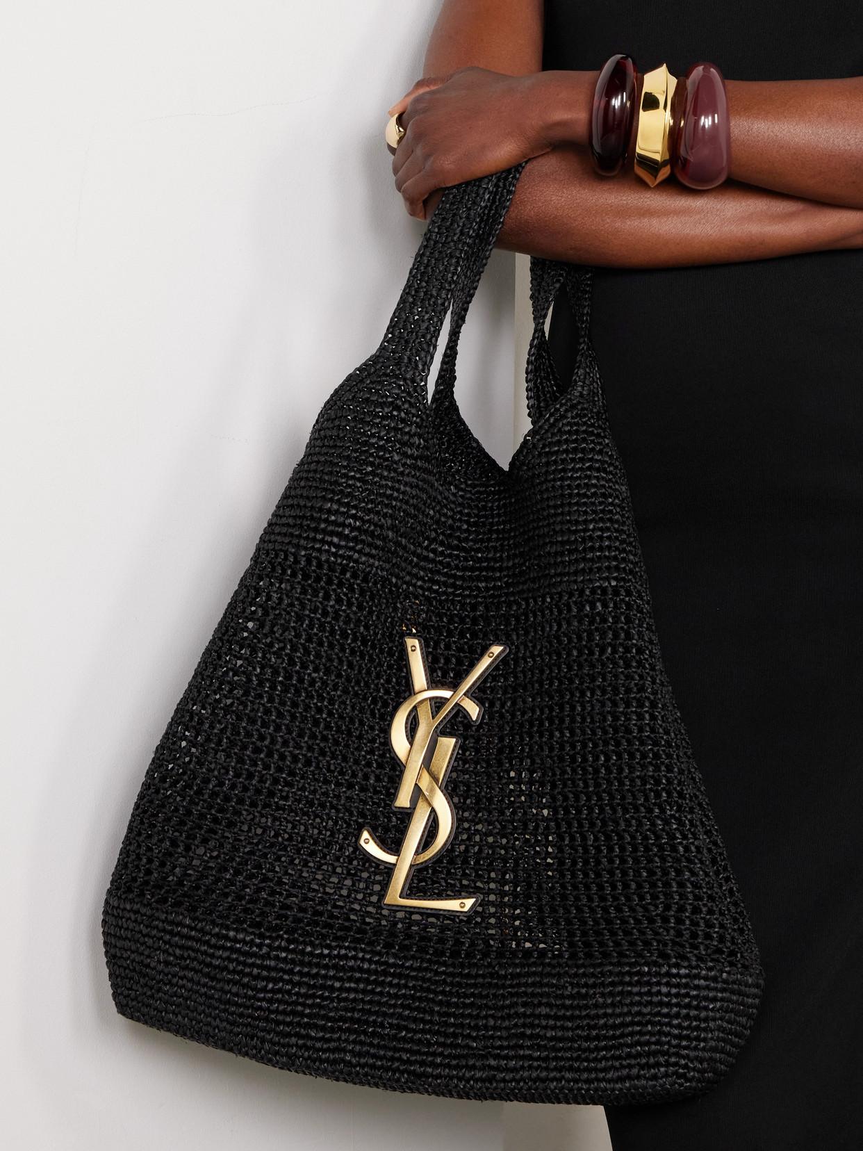 Saint Laurent Icare Maxi Embellished Raffia Tote in Black Lyst
