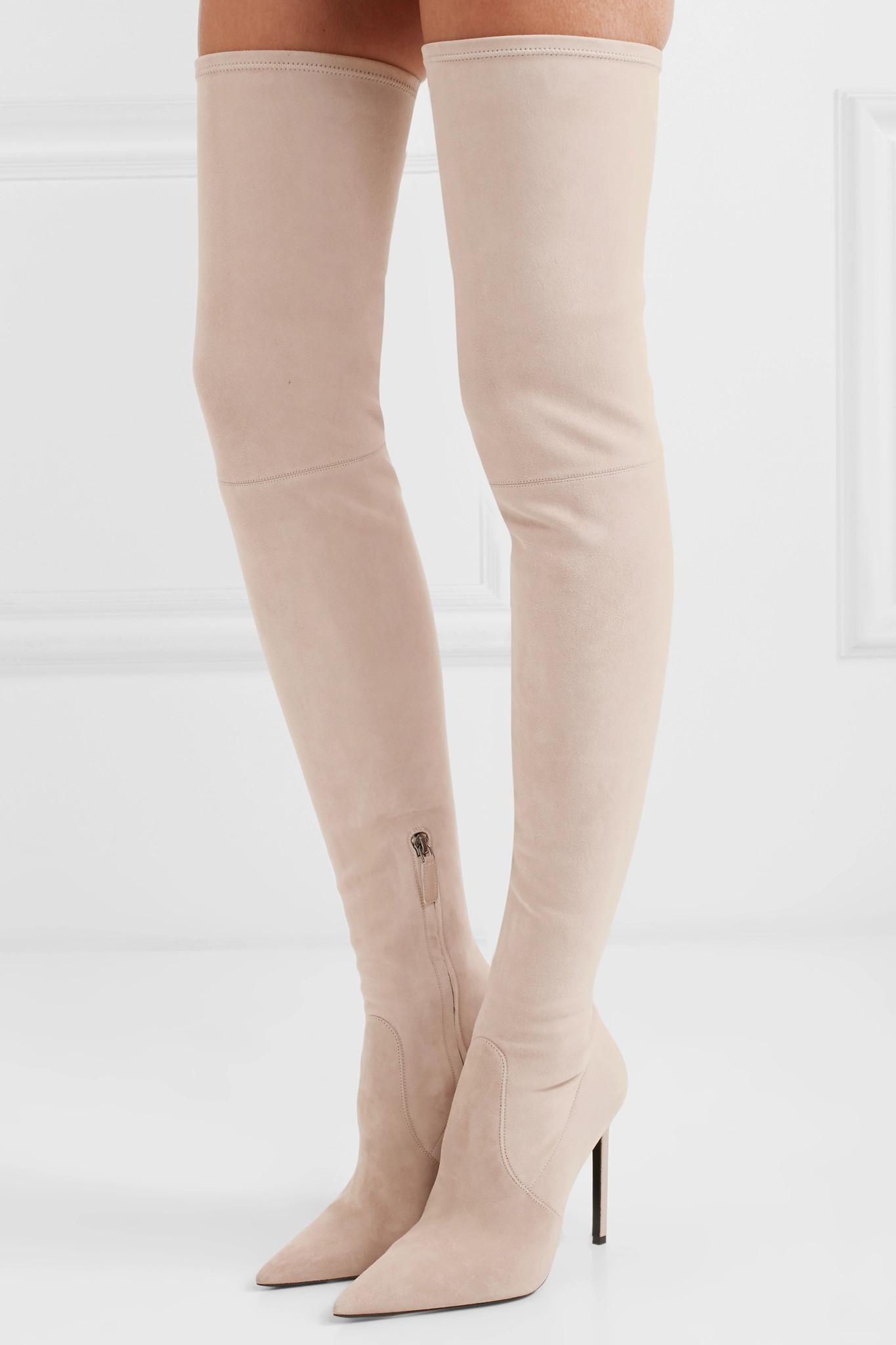 cream suede over the knee boots