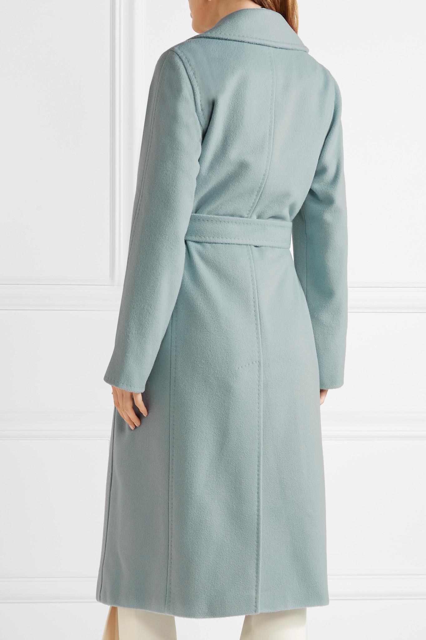 Max Mara Belted Camel Hair Coat in Sky Blue (Blue) - Lyst