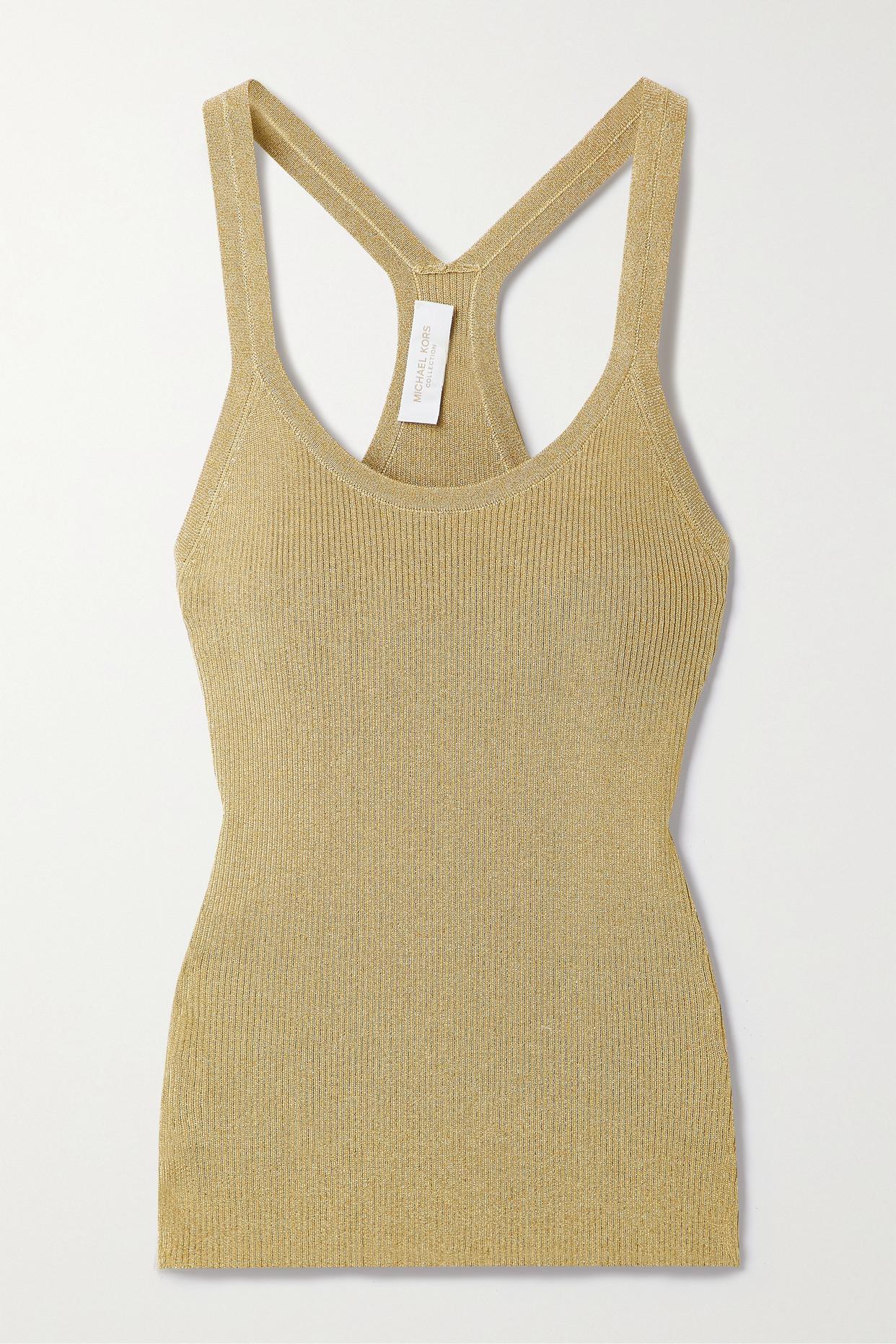 Michael Kors Metallic Ribbedknit Tank in Natural Lyst