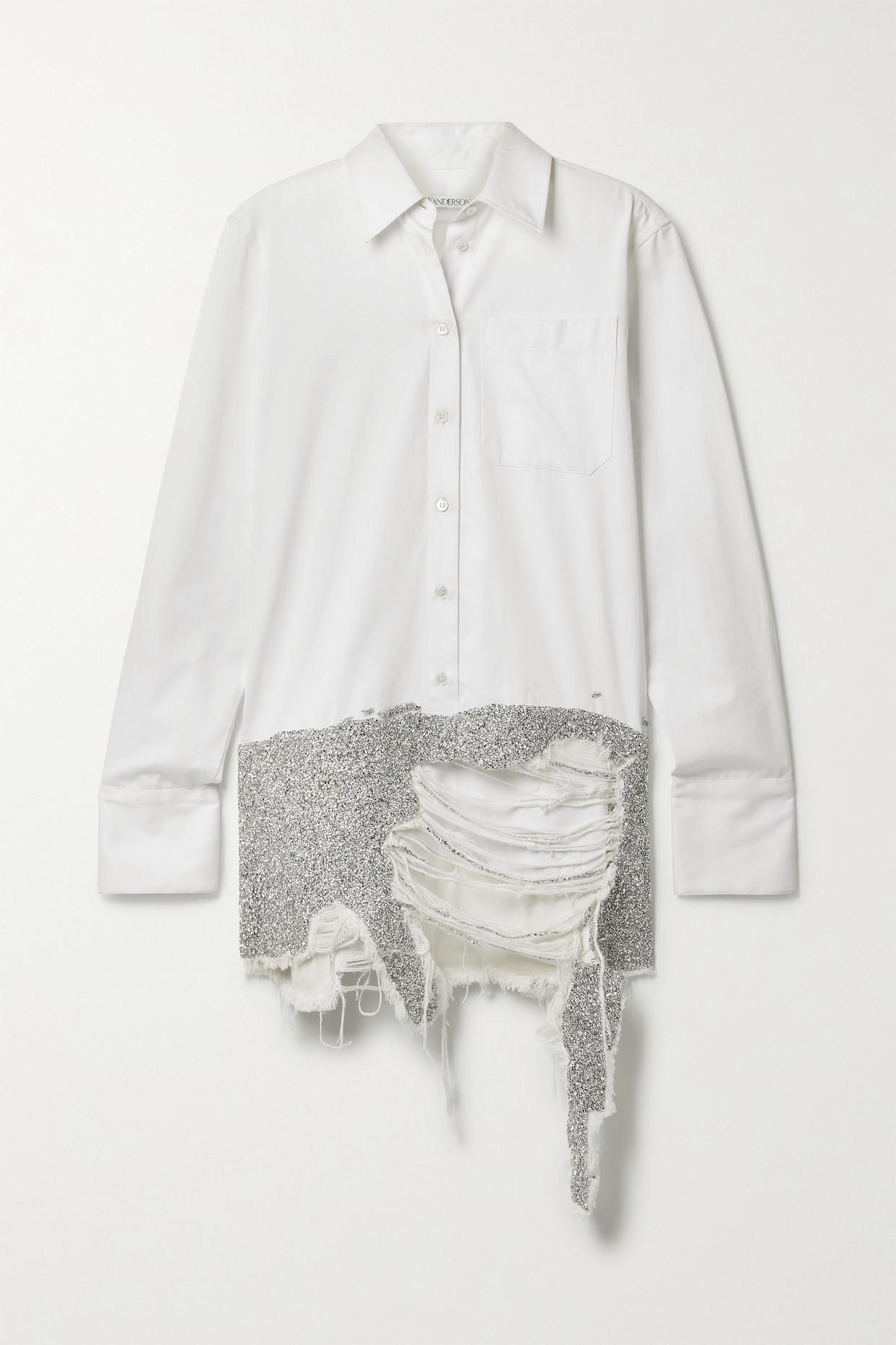 JW Anderson Oversized Crystal-embellished Distressed Cotton-twill
