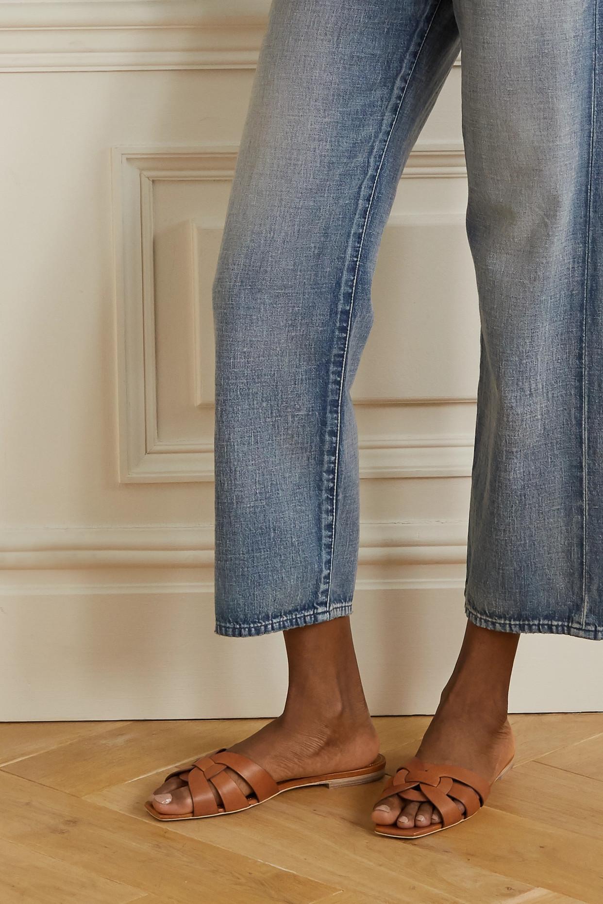 saint laurent woven leather sandal slide