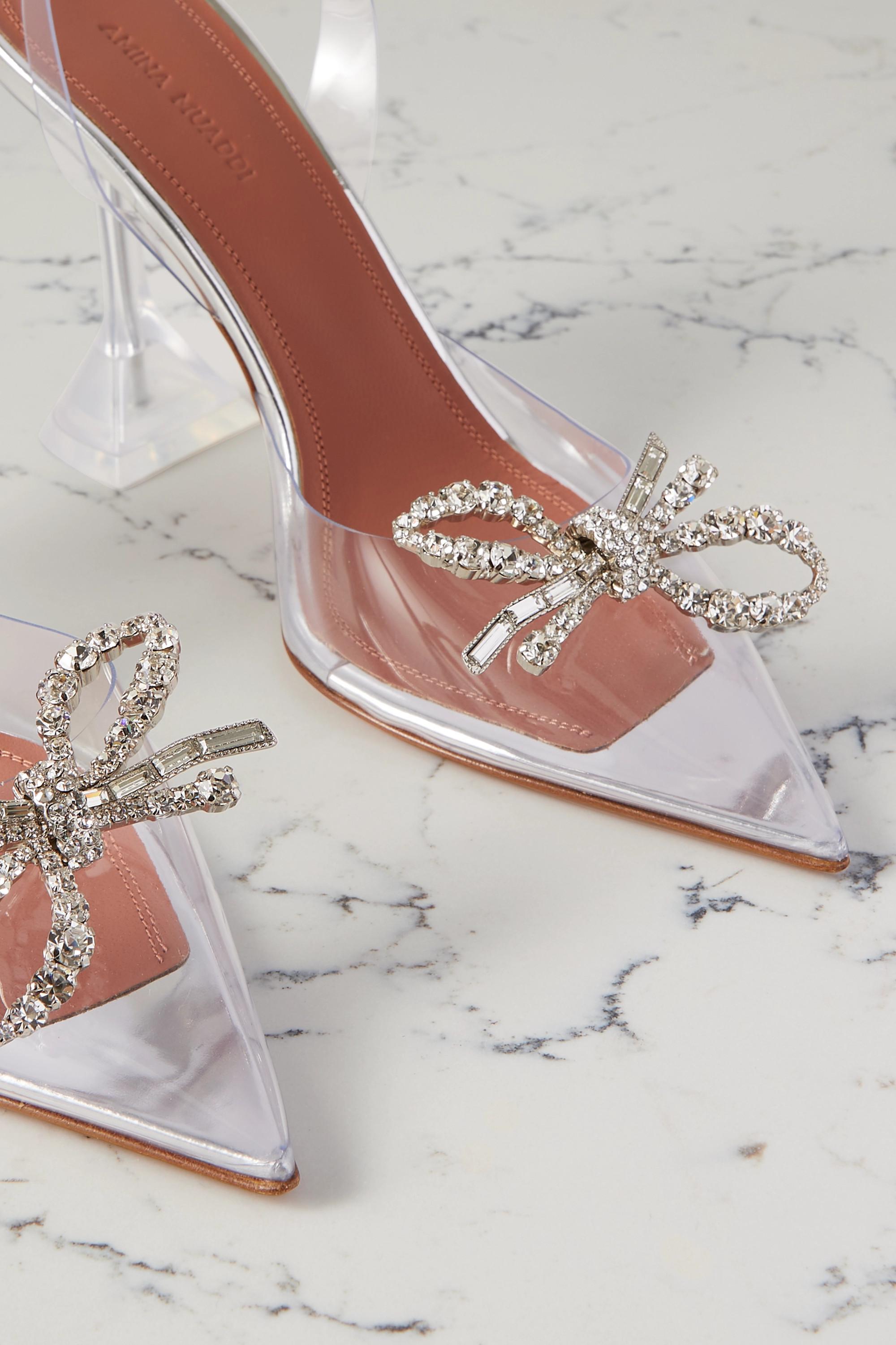 AMINA MUADDI Rosie Crystal-embellished Bow-detailed Pvc Slingback