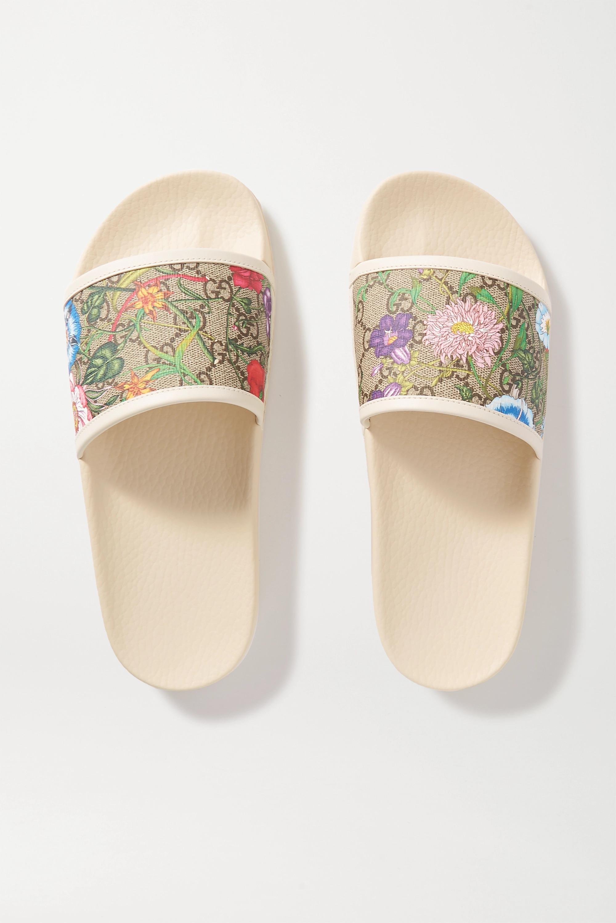 Gucci Leather Pursuit GG Floral Slides in White | Lyst