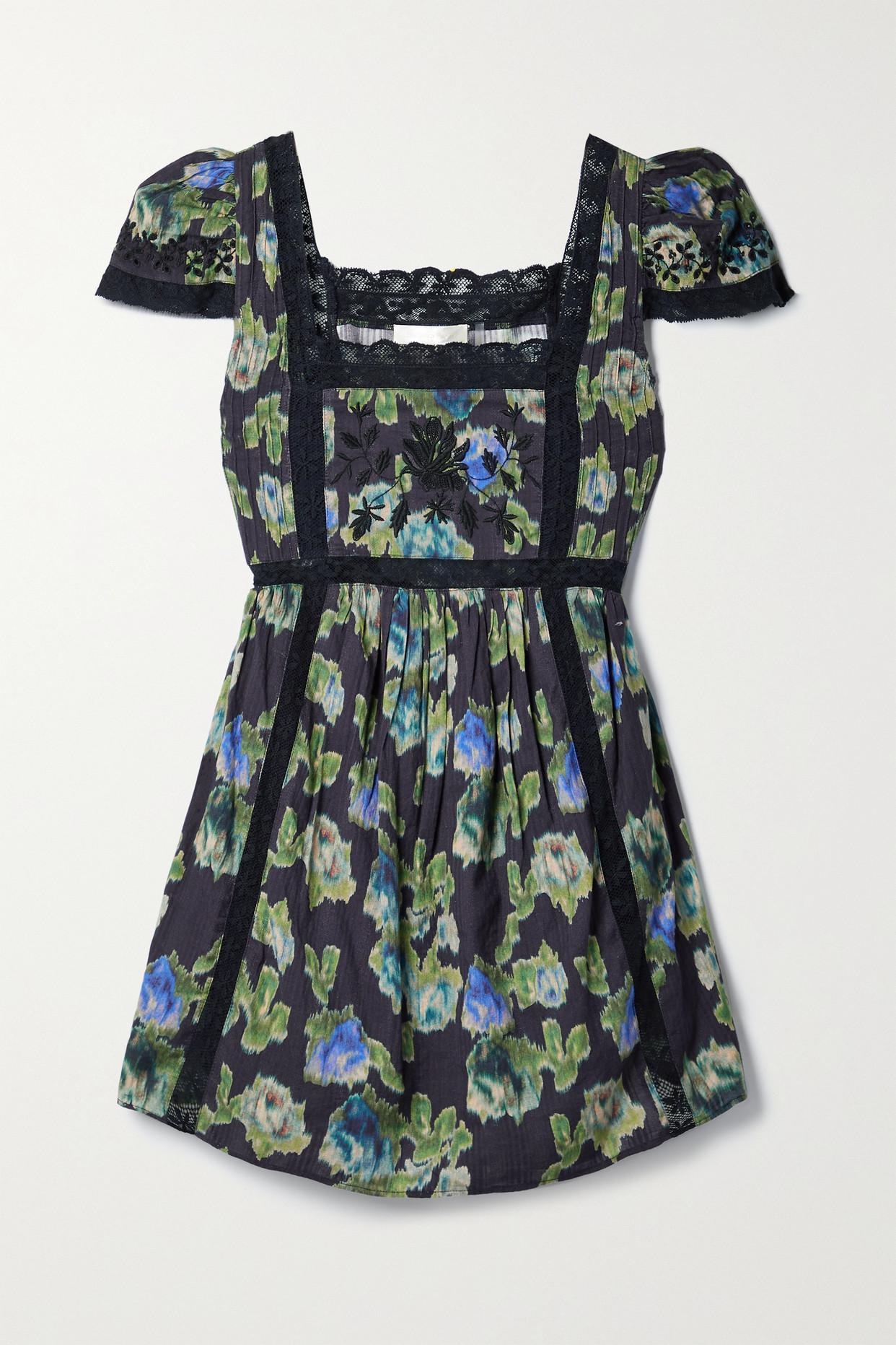 LoveShackFancy Nutmeg Lacetrimmed Embroidered Floralprint Cotton Mini