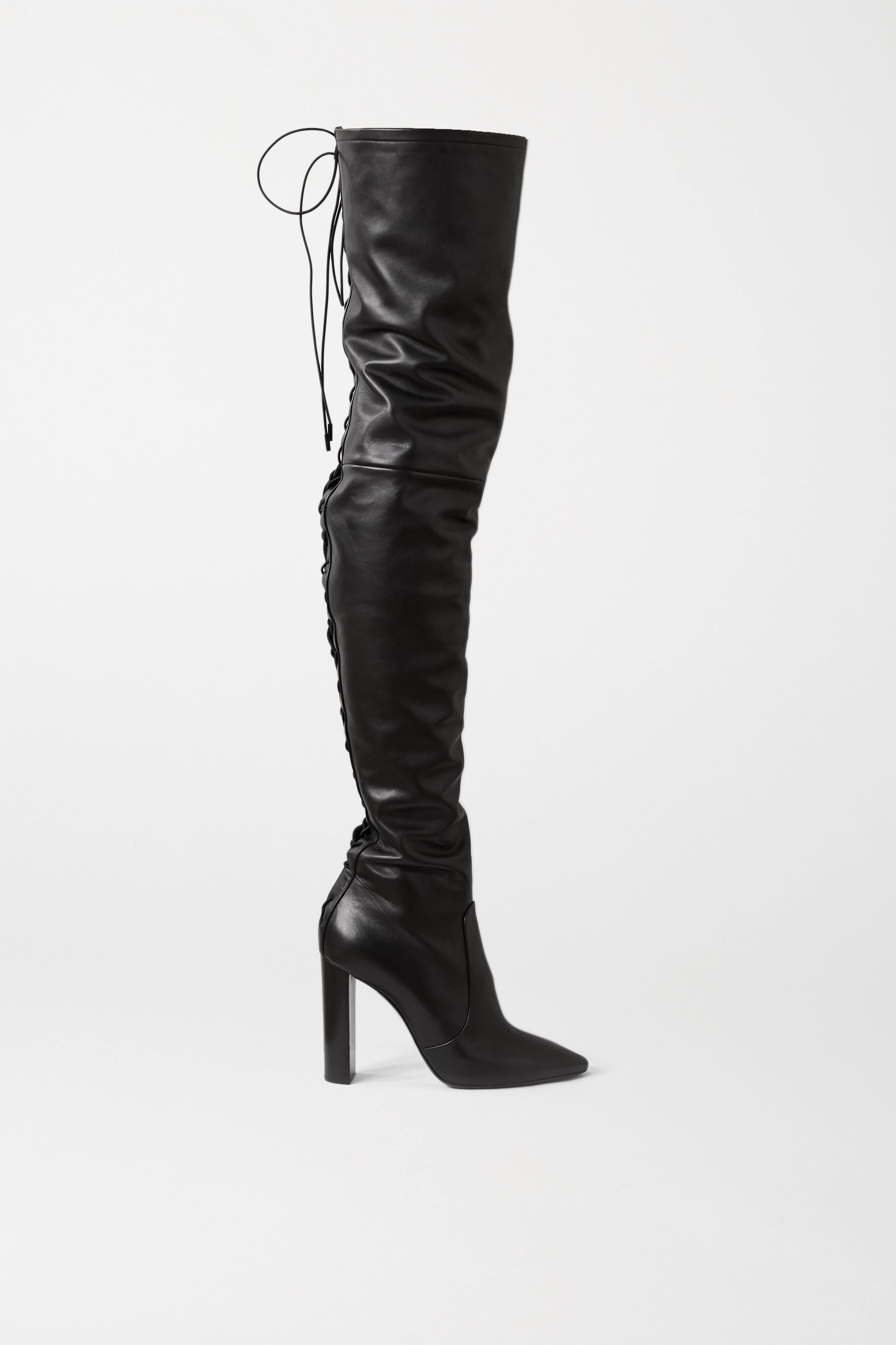 Saint Laurent Moon Lace-up Leather Over-the-knee Boots in Black | Lyst