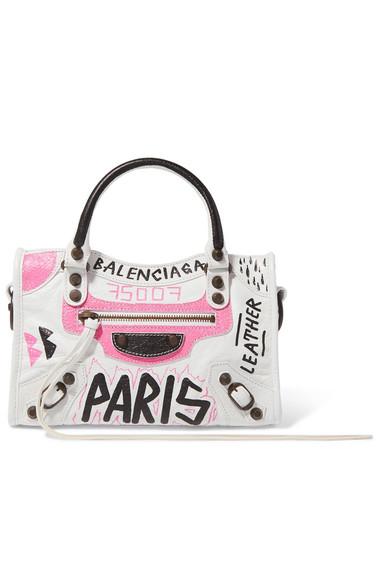 Best Quality 1:1 Mirror White & Pink Leather Balenciaga Graffiti Mini City  Bag