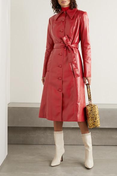 Red faux leather trench coat Clearance
