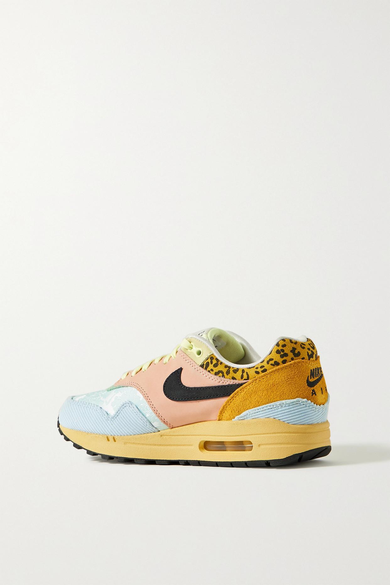 Nike Air Max 1 Satin-jacquard And Corduroy-trimmed Suede Sneakers in Blue |  Lyst