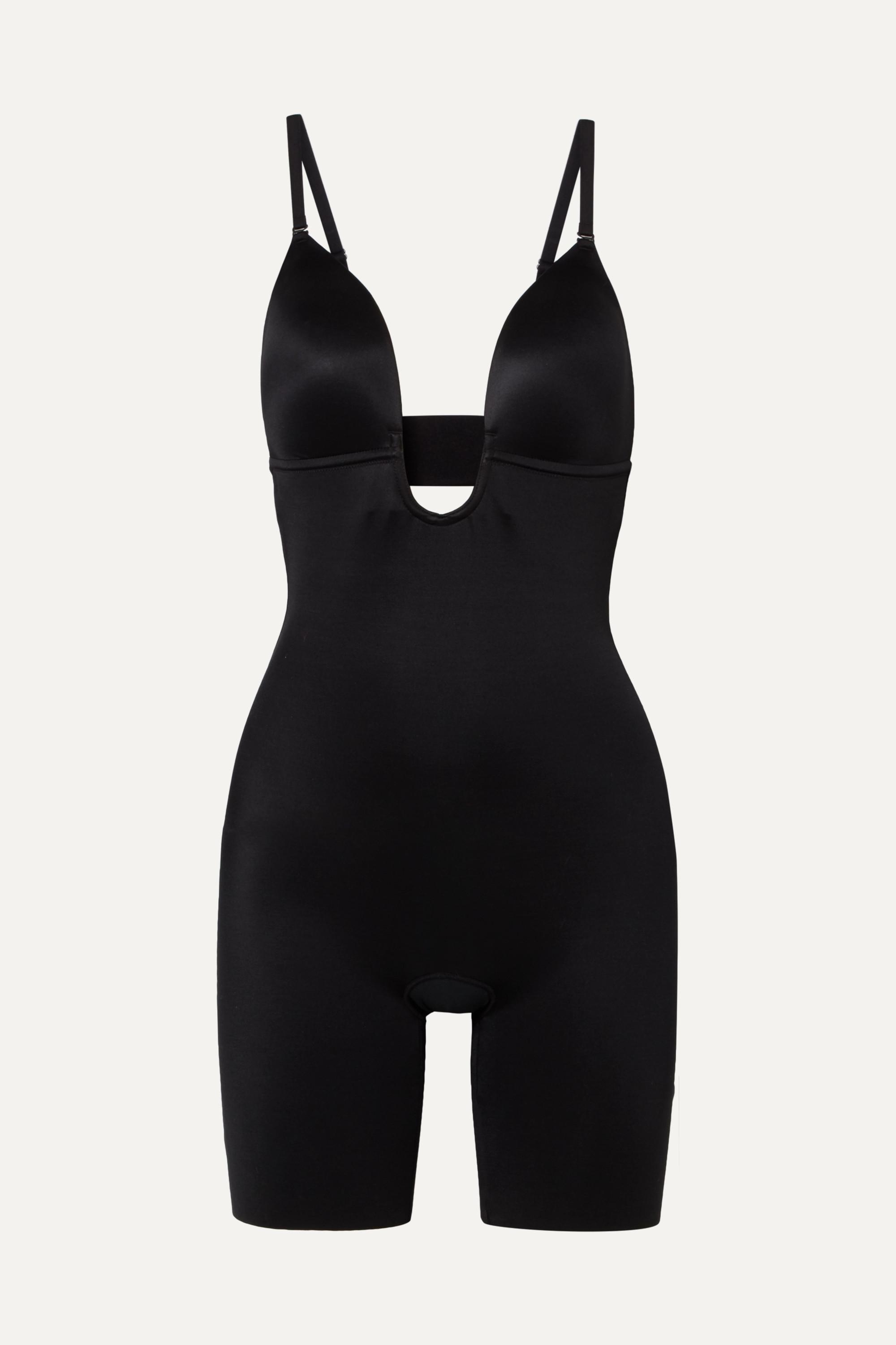 Spanx Suit Your Fancy Plunge Low Back Mid Thigh Bodysuit in Black