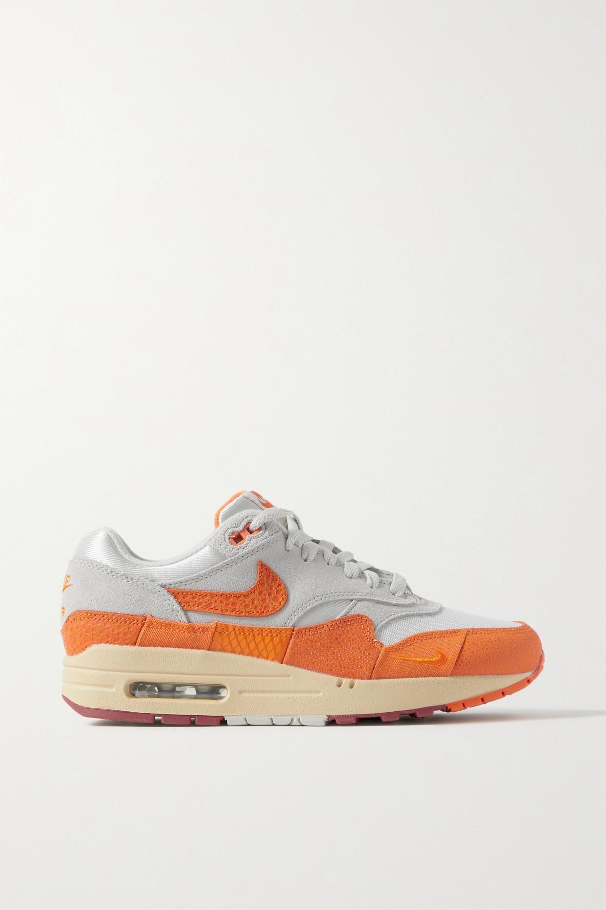 Nike Air Max 1 Suede, Mesh And Croc Effect-trimmed Leather Sneakers in  Orange | Lyst