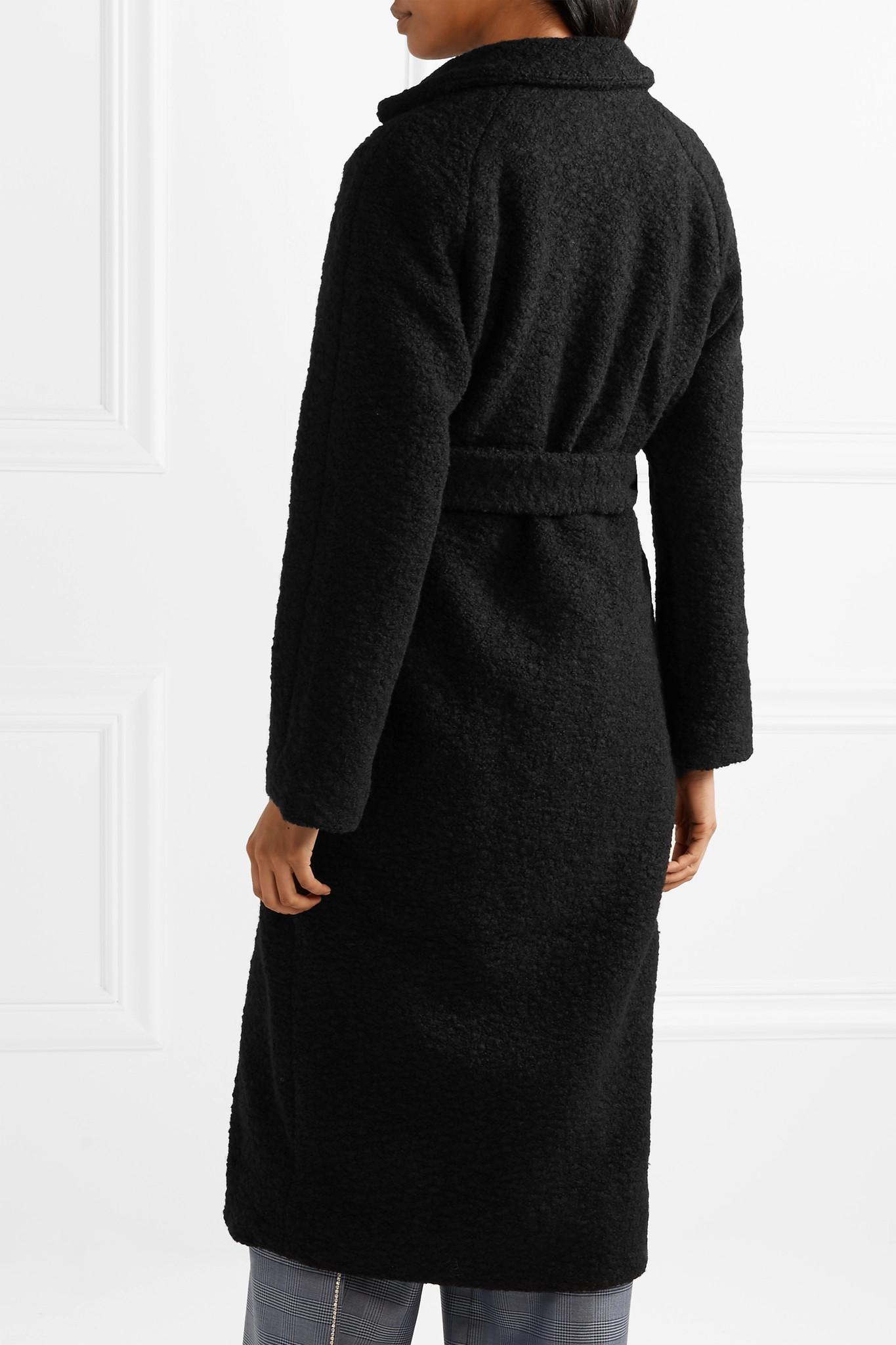 Ganni Oversized Belted Wool-blend Bouclé Coat in Black | Lyst