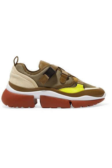 Chloé Cotton Sonnie Canvas, Mesh, Suede And Leather Sneakers in 