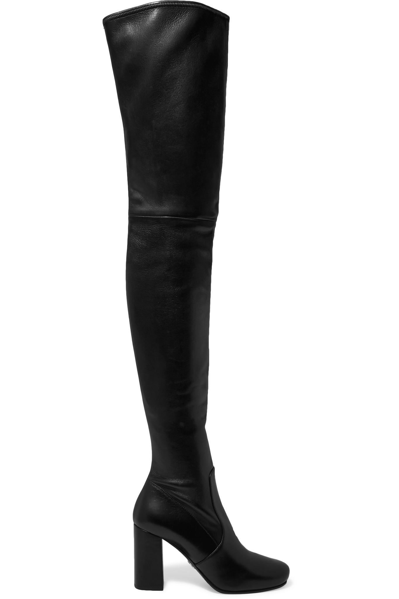 Prada Leather Over-the-knee Boots in Black | Lyst