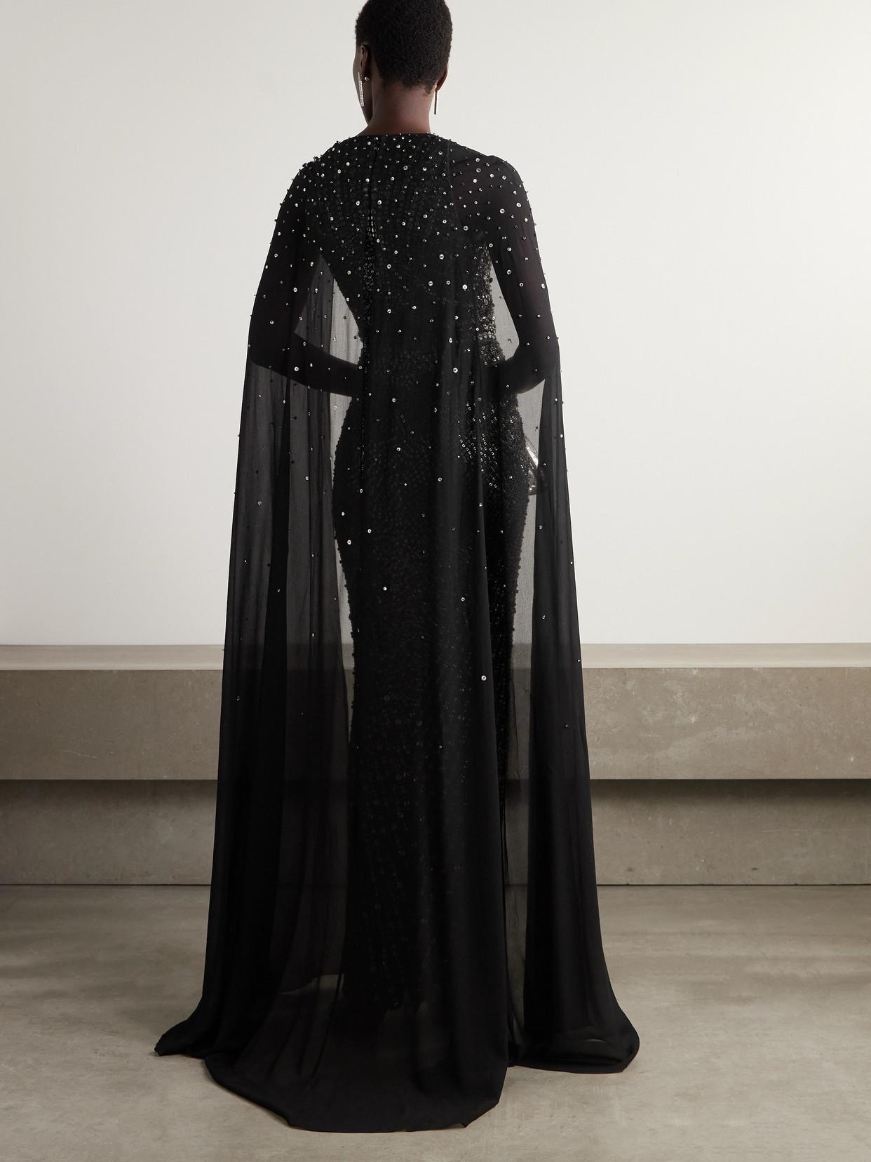 Jenny Packham Zenith Cape-Effect Embellished Chiffon Gown in Black | Lyst