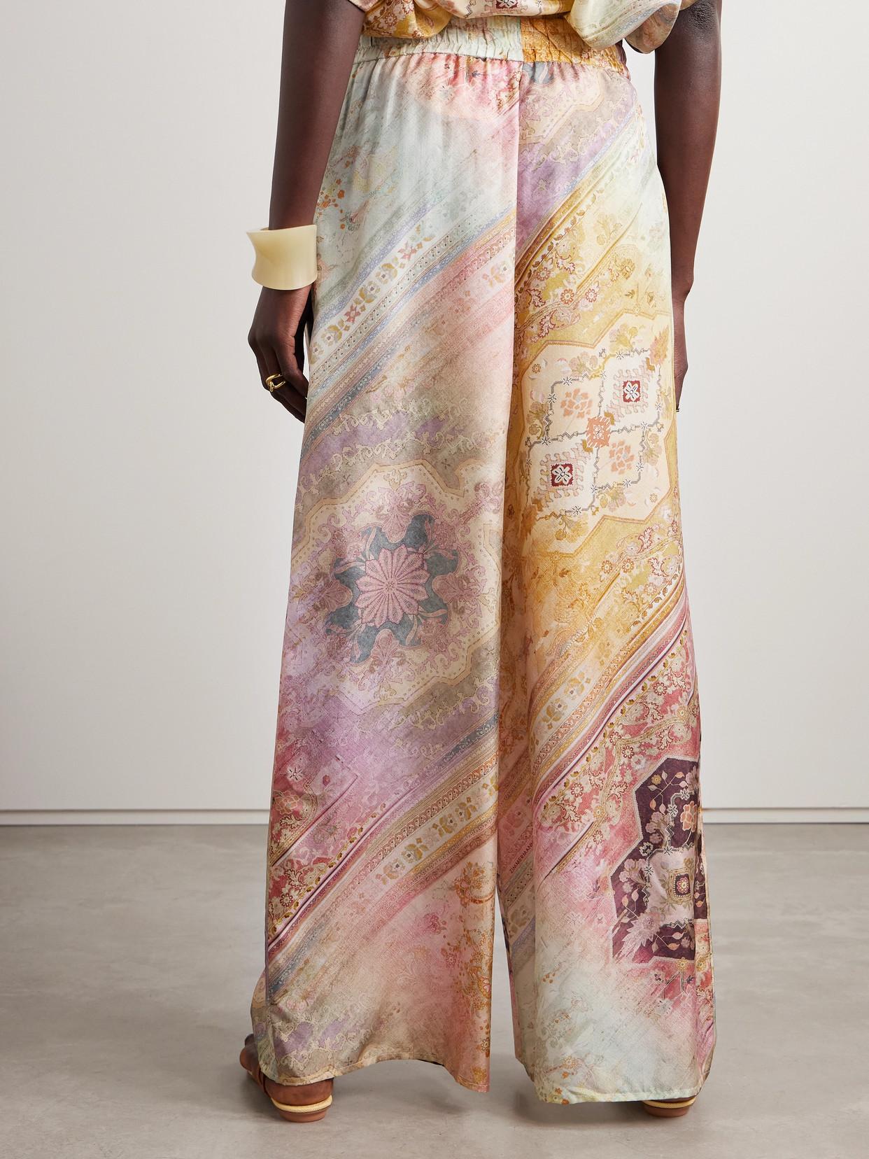 【送料&関税込】Zimmermann Comfortable Pants tallow Zimmermann Tallow Printed Silk Wide-Leg Pants in Pink | Lyst